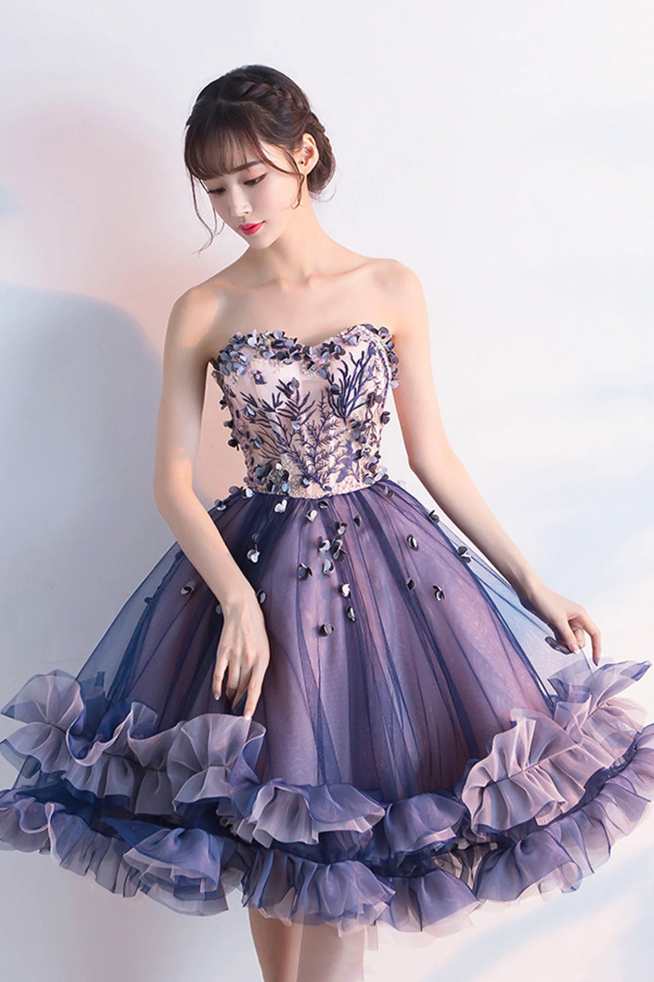 A-Line Strapless Cute Tulle Short Prom Dresses Homecoming Dresses Party Dresses