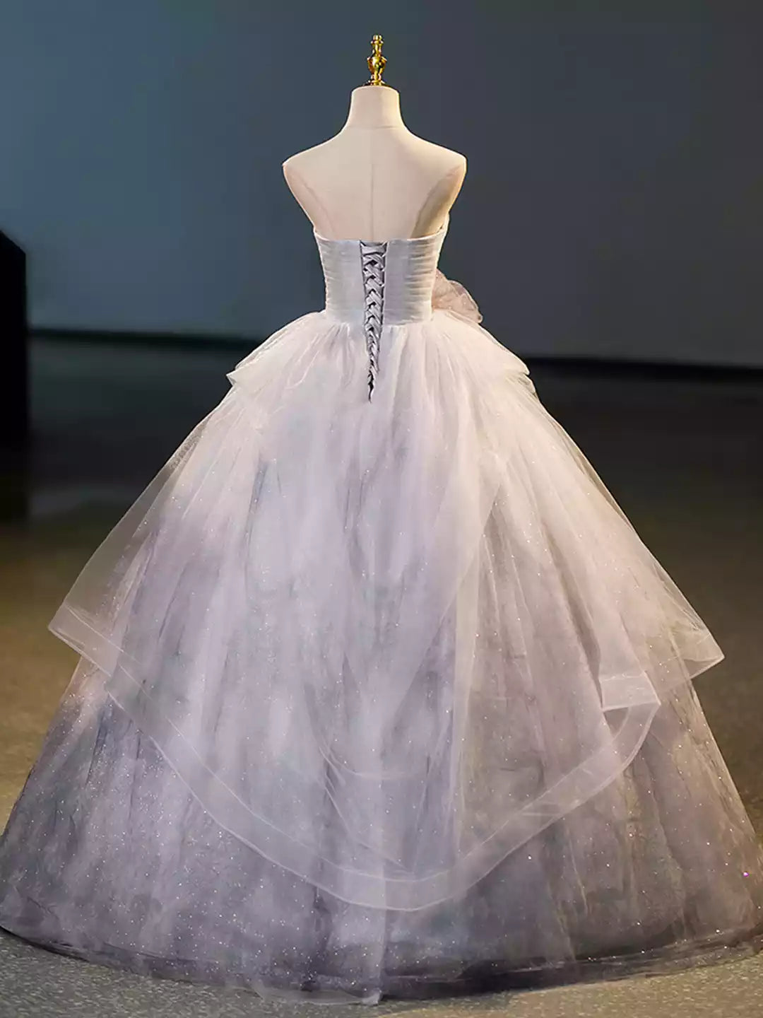 A-Line Strapless Gray Tulle Floor Length Formal Dress Evening Party Dress