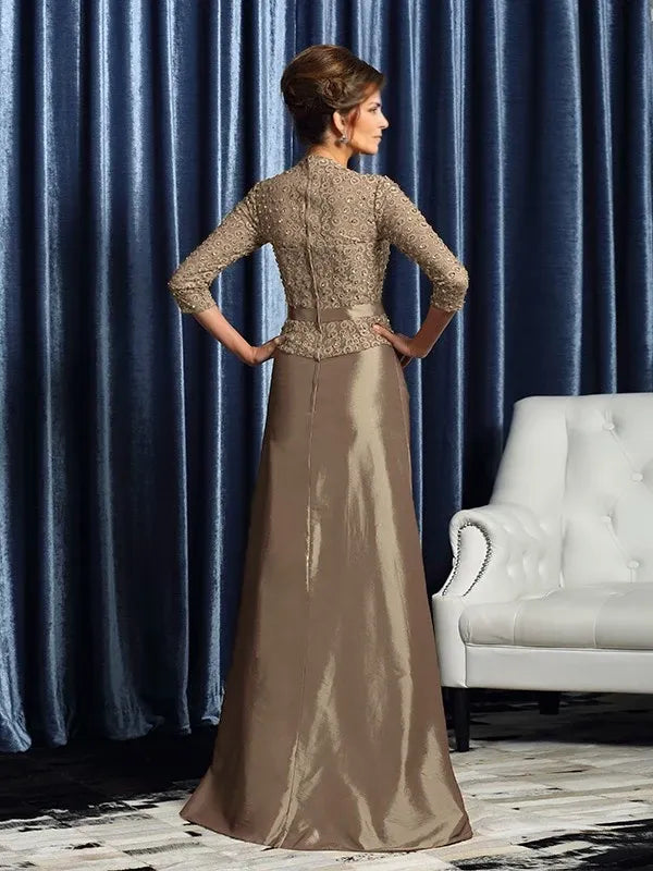 V-neck Short Sleeves A-Line Taffeta Floor-Length With Bowknot Mother of the Bride Dresses