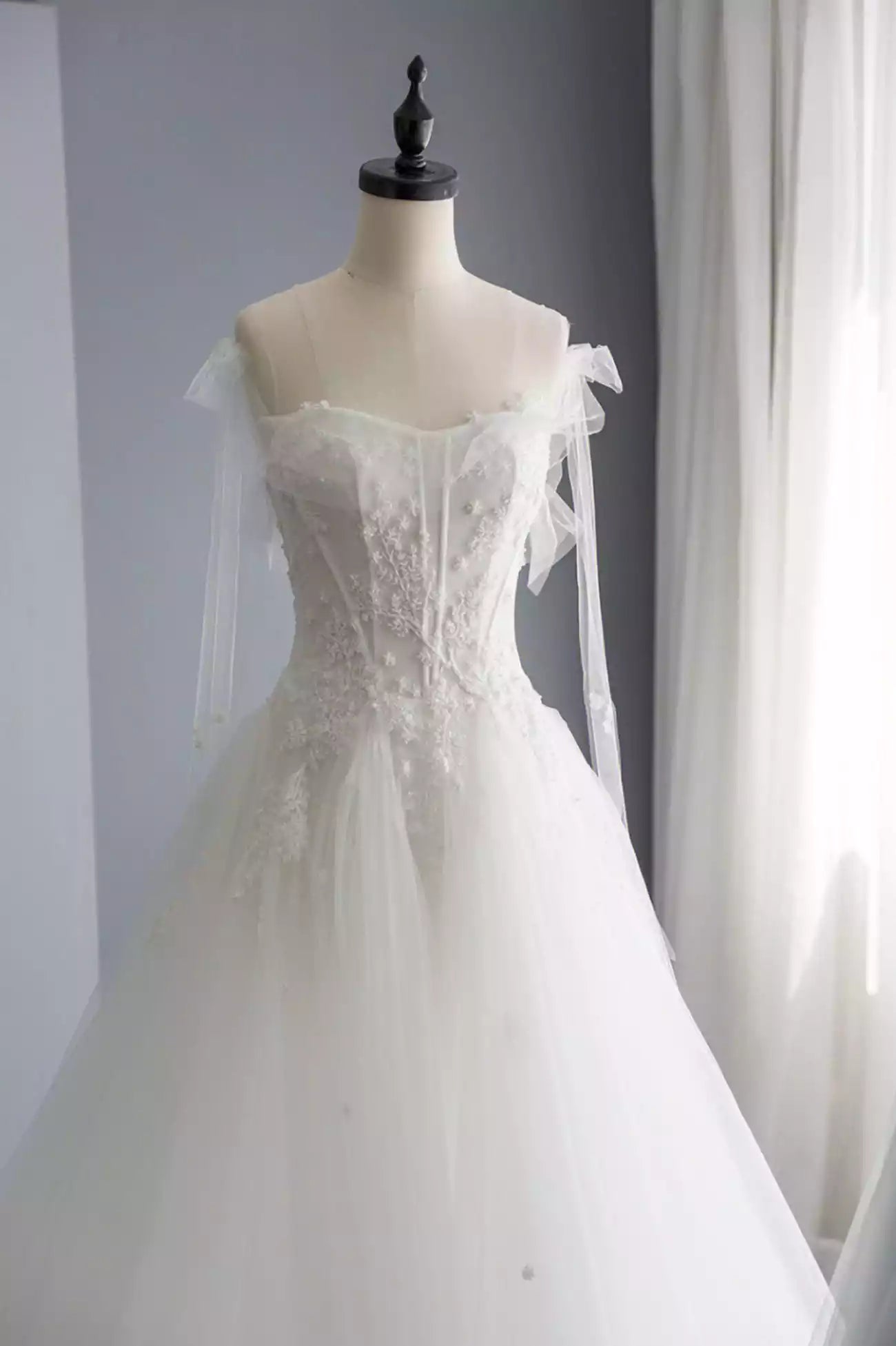 A-Line Tulle Lace Floor Length Long Prom Dresses Evening Party Dresses