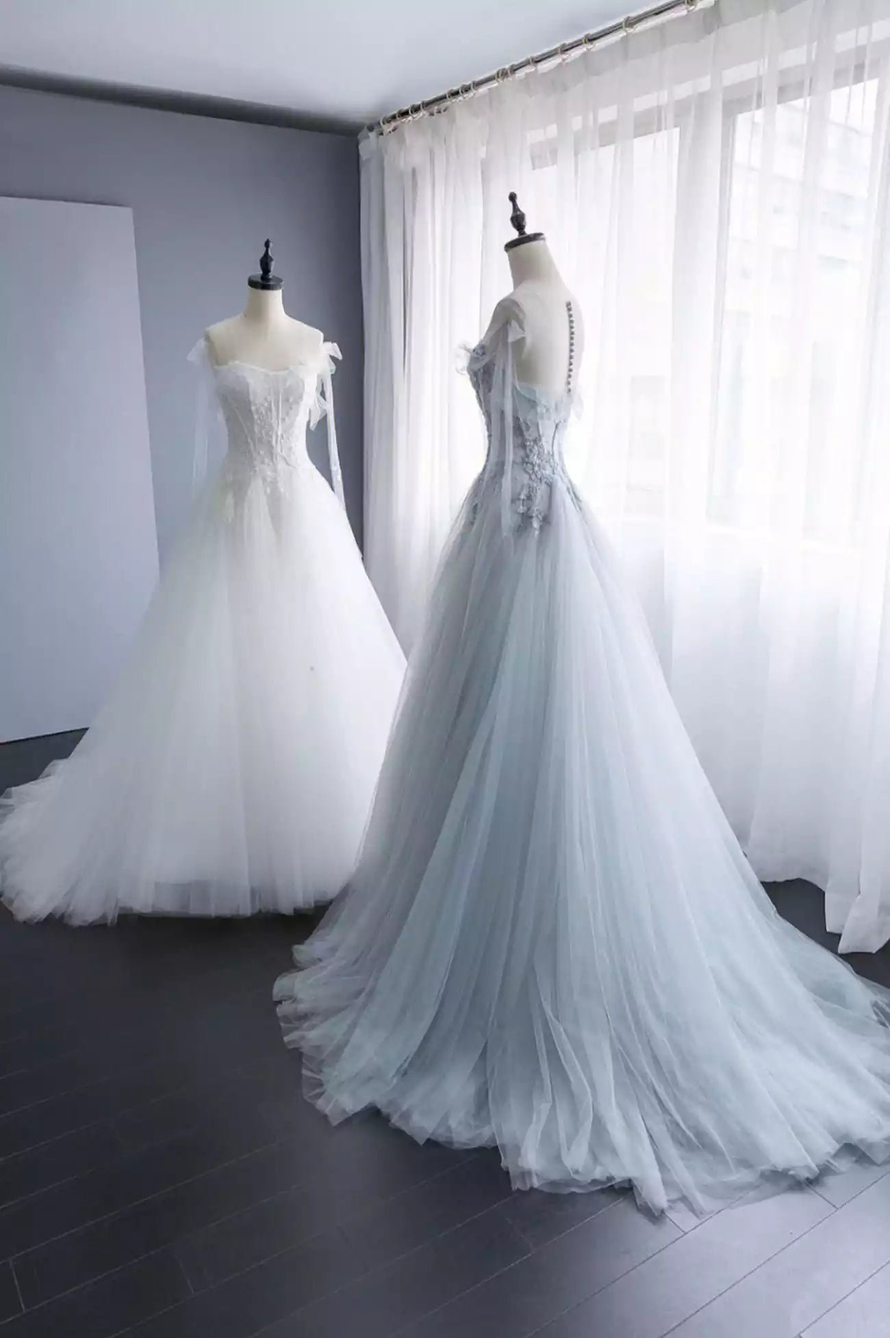 A-Line Tulle Lace Floor Length Long Prom Dresses Evening Party Dresses