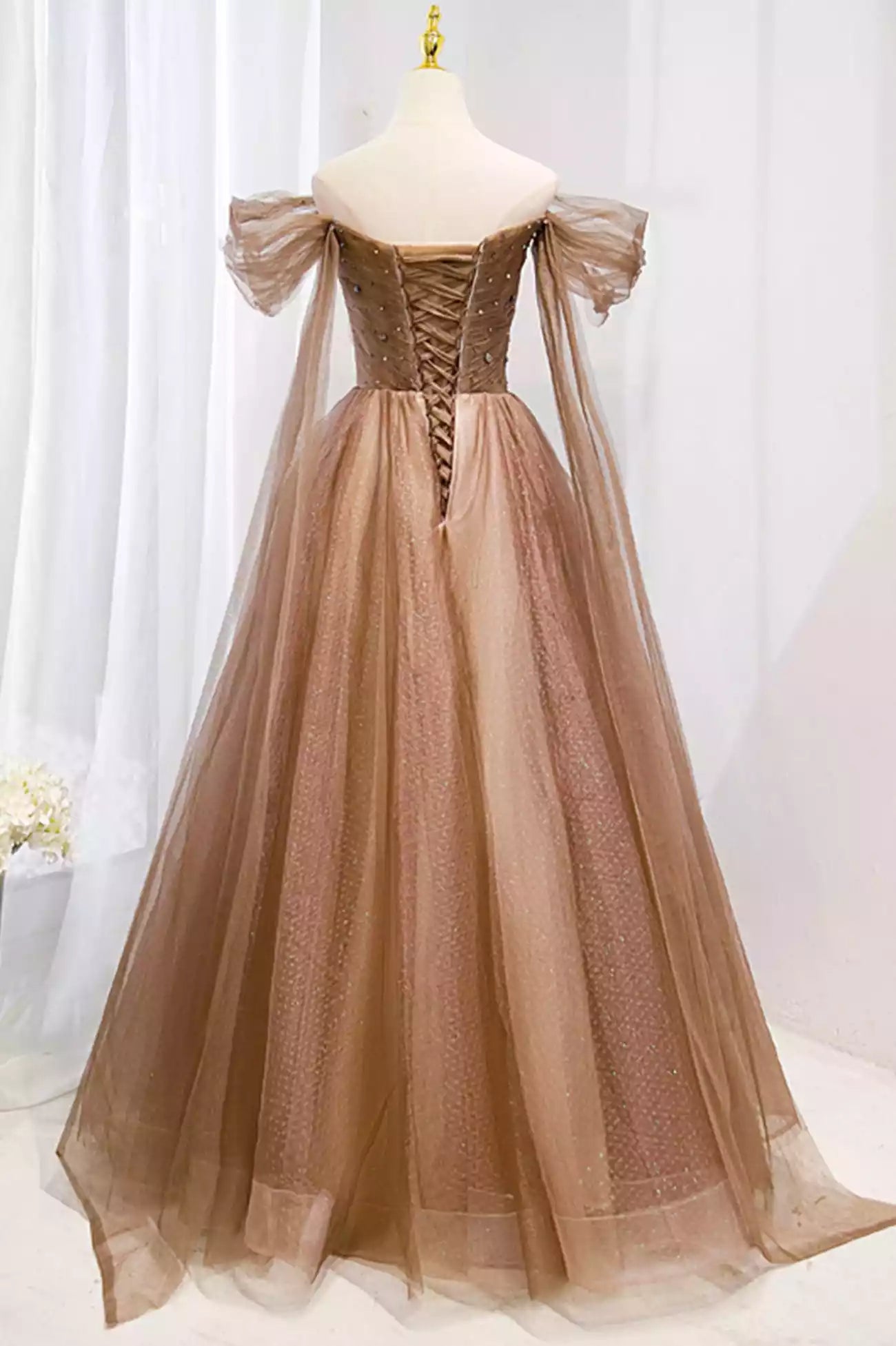 A-Line Tulle Off the Shouler Long Formal Dresses Formal Evening Dress