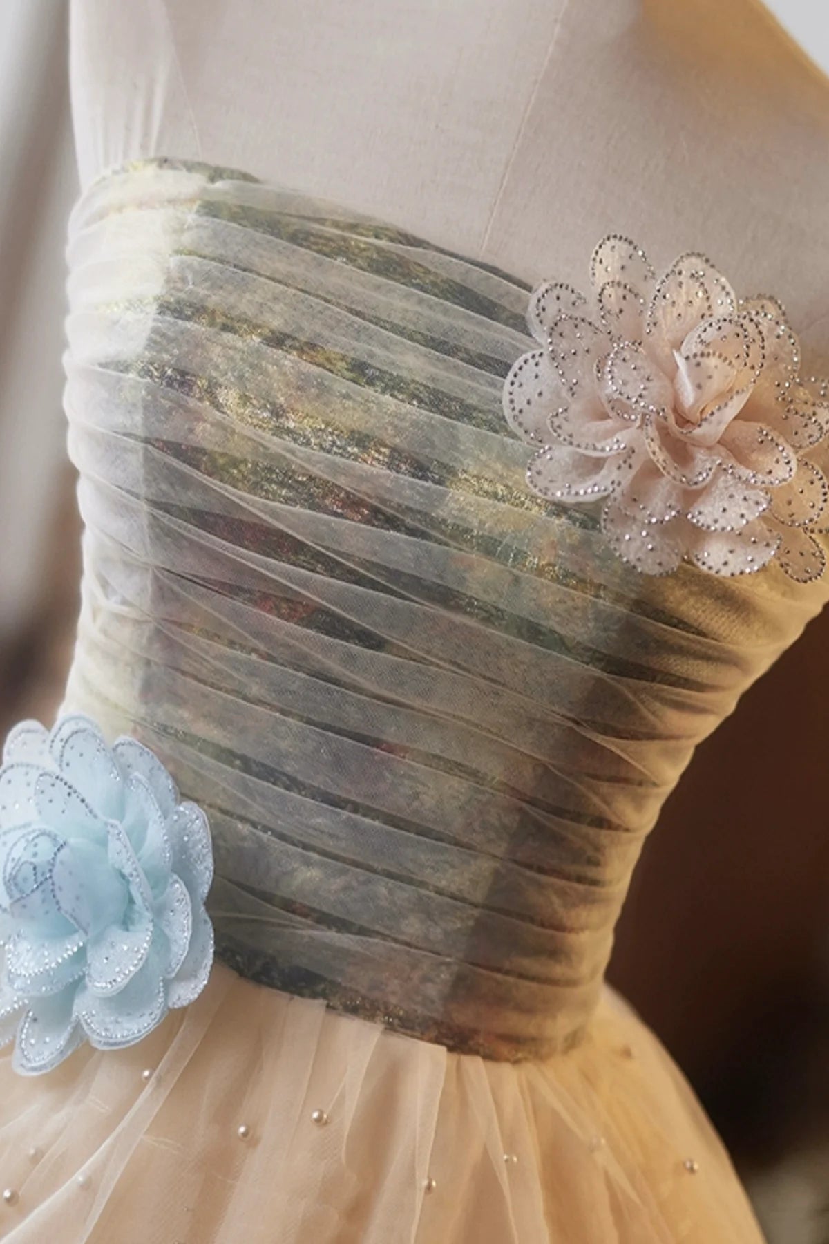 A-Line Tulle Pearls Short Knee length Prom Dress Lovely Strapless Evening Party Homecoming Dresses