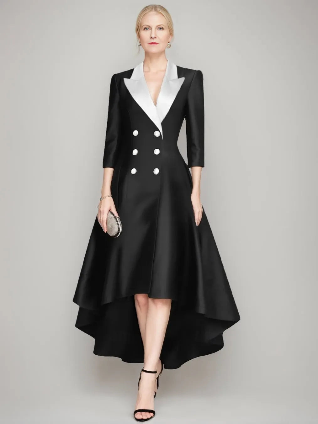 A-Line V-Neck Peaked Lapel Long Sleeves Asymmetrical with Buttons Mother of the Bride Dresses