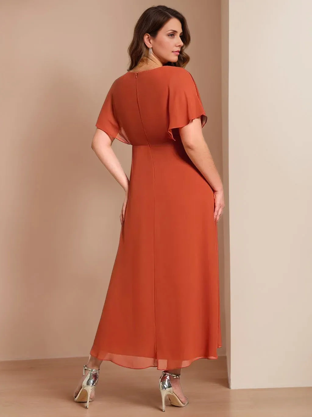 A-Line V-Neck Short Sleeves Asymmetrical Plus Size with Appliques Mother Of The Bride Dresses