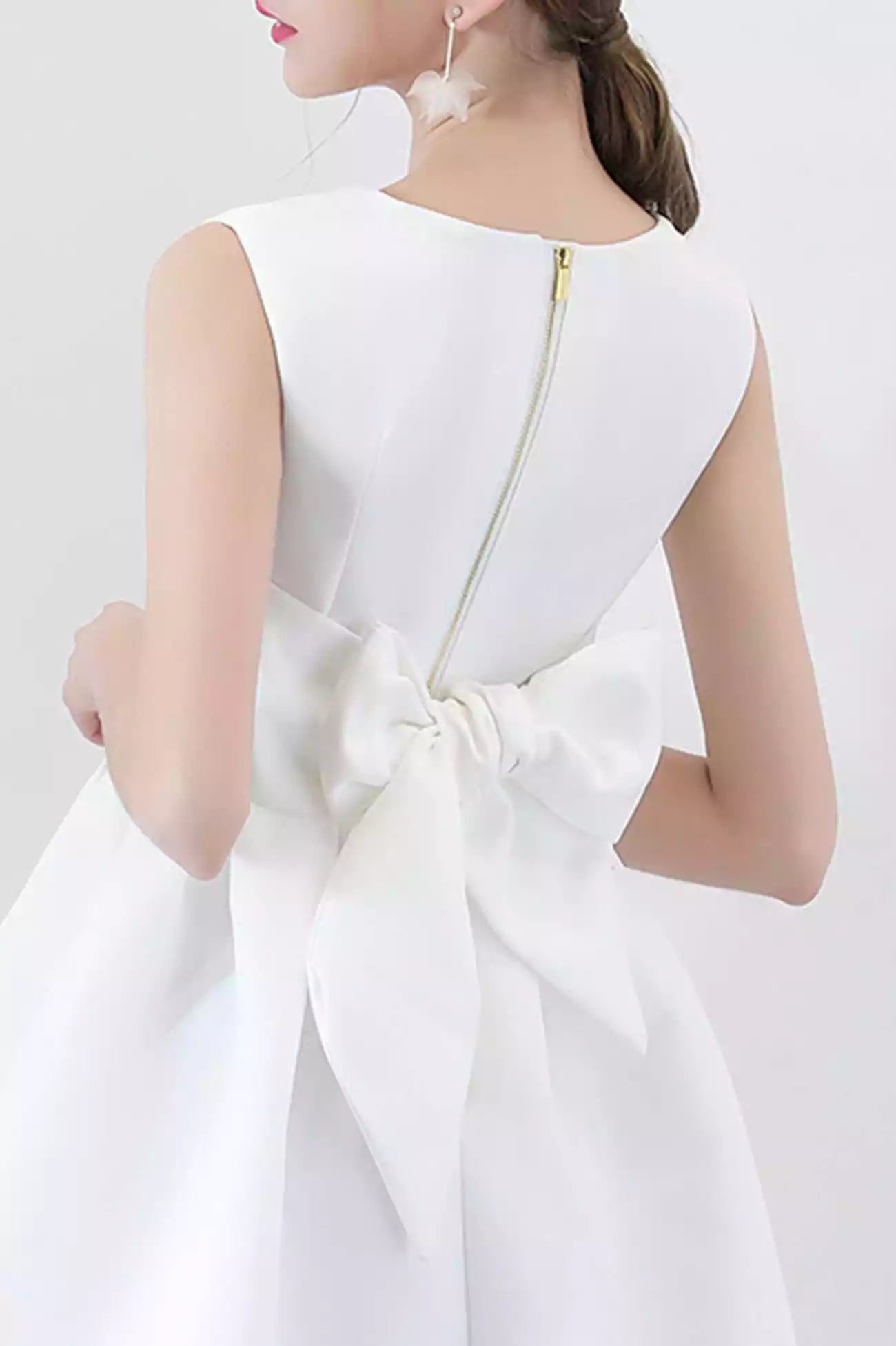 A-Line White Satin Short Prom Dresses Cocktail dresses with Bow Party Dress