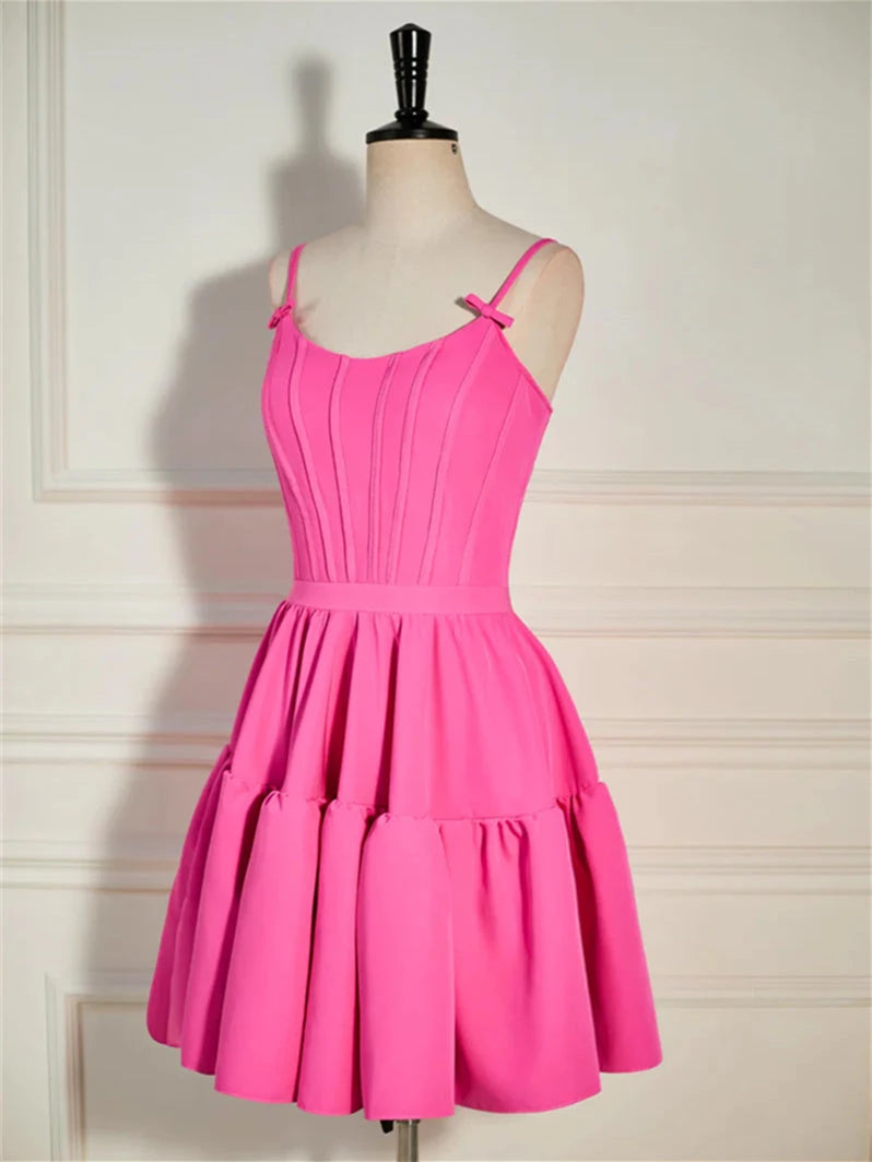 A-Line Scoop Sleeveless Short With Ruffles Hot Pink Party Dance Cocktail Homecoming Dress