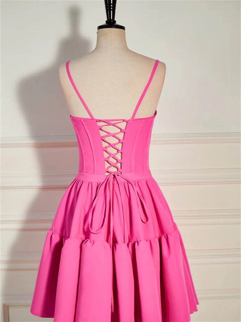 A-Line Scoop Sleeveless Short With Ruffles Hot Pink Party Dance Cocktail Homecoming Dress