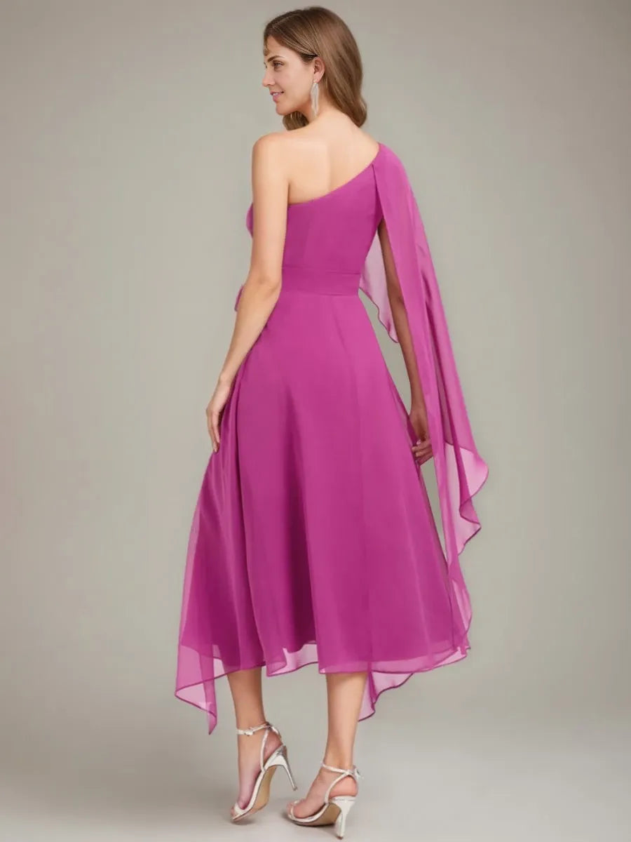 A-line One-Shoulder Asymmetrical Ruched with Bow Sash Mother of the Bride Dresses