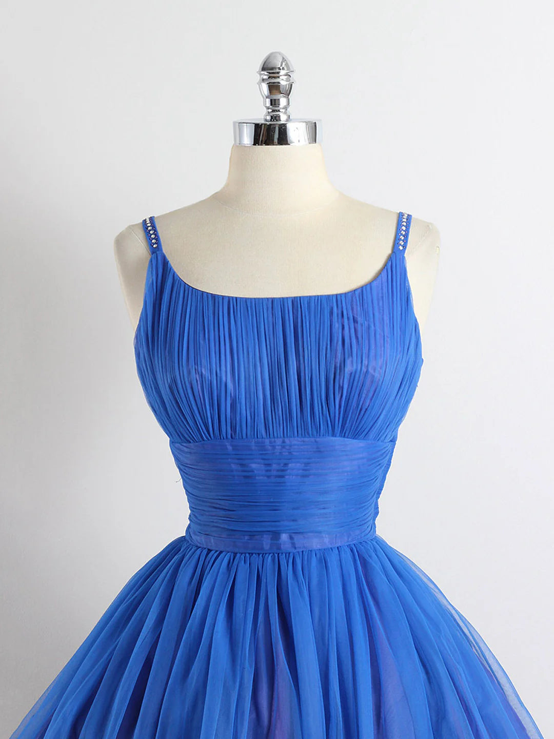 A-line Short Royal Blue Spaghetti straps Tulle Prom Dress Party Dresses