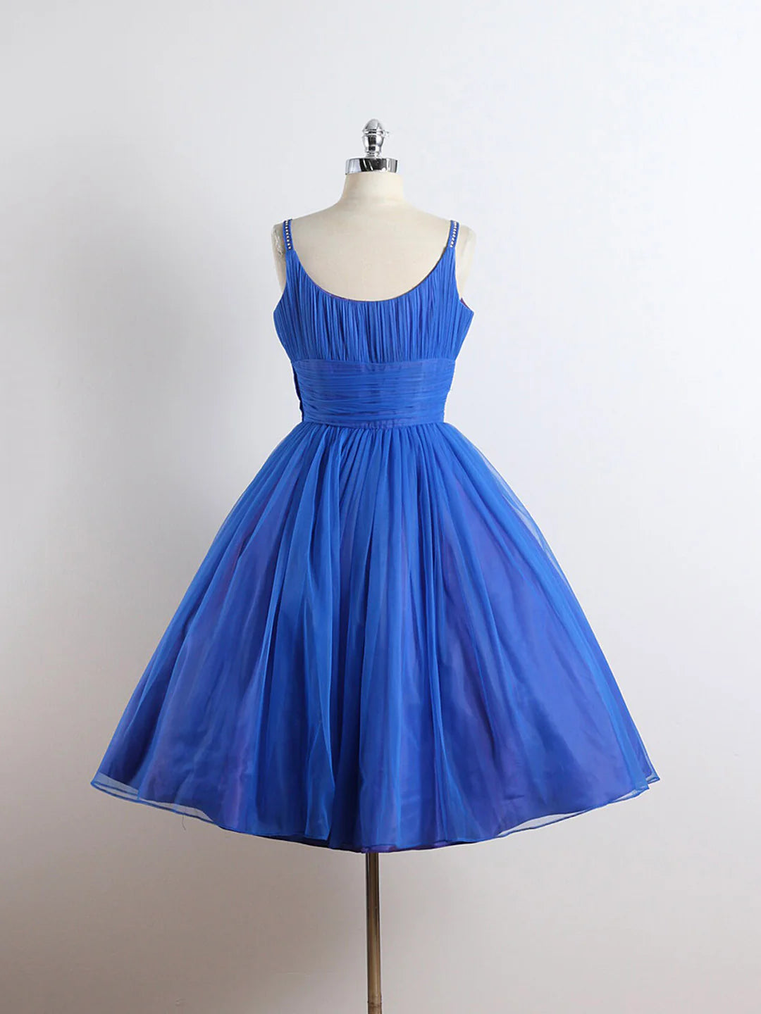 A-line Short Royal Blue Spaghetti straps Tulle Prom Dress Party Dresses