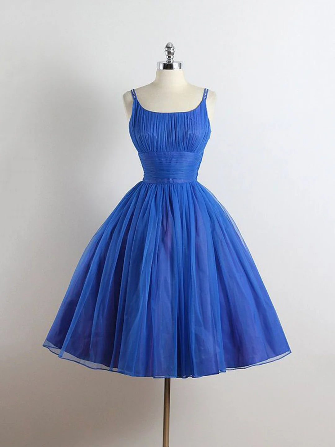 A-line Short Royal Blue Spaghetti straps Tulle Prom Dress Party Dresses