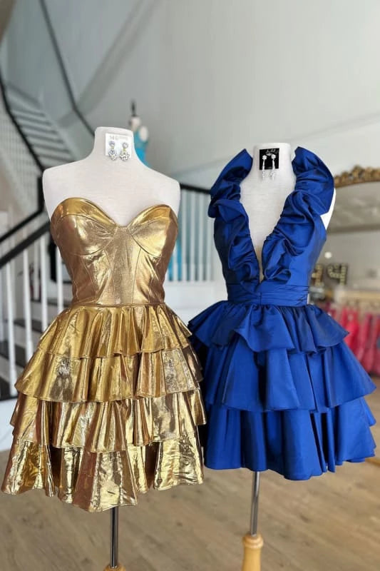 A Line Sleeveless V-Neck Red With Ruffles Party Dresses Homecoming Dress