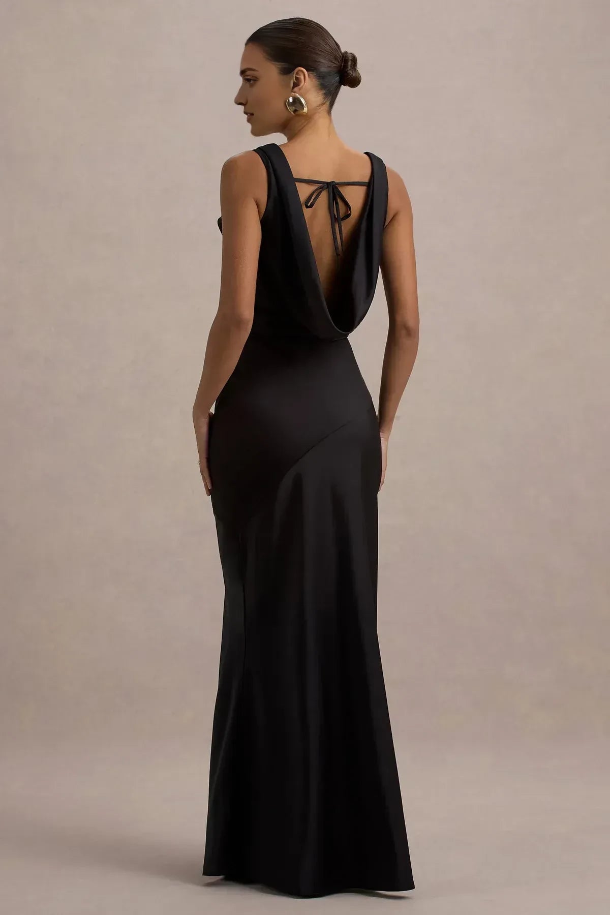 Absorbing Mermaid Cowl Neck Sleeveless Tie Back Floor Length Evening Dress