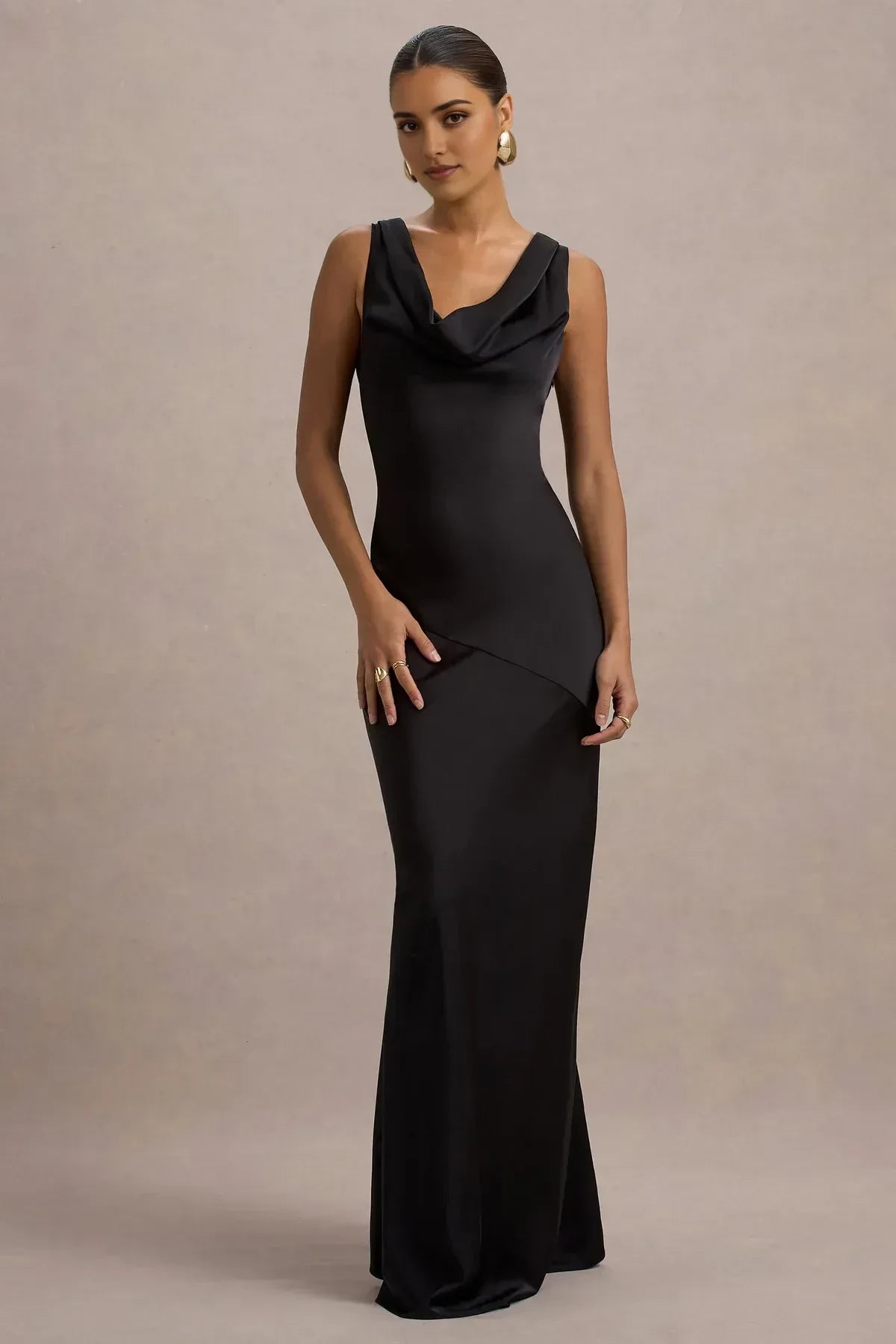 Absorbing Mermaid Cowl Neck Sleeveless Tie Back Floor Length Evening Dress