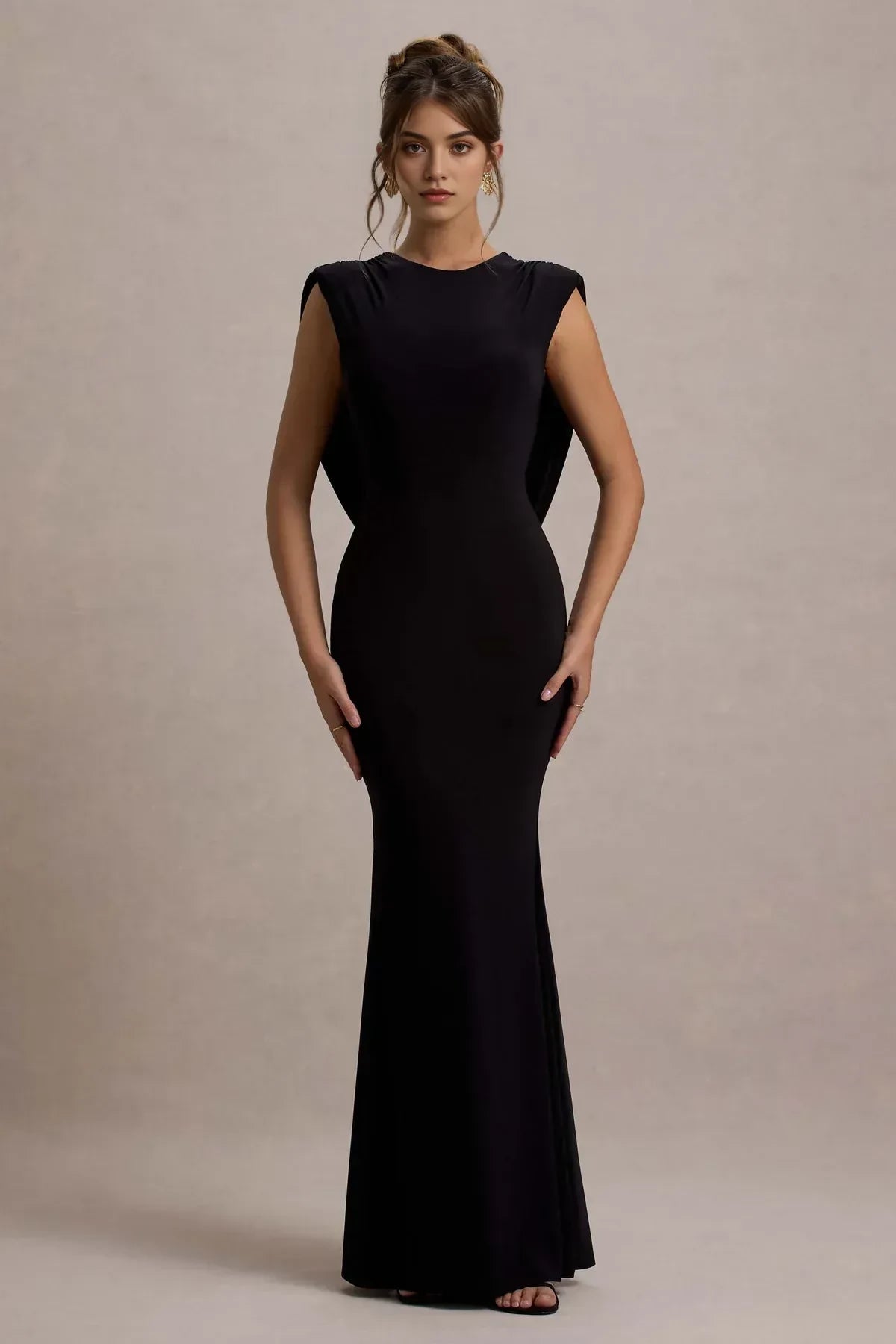 Absorbing Mermaid Crew Neck Cap Sleeve Draped Back Floor Length Evening Dress