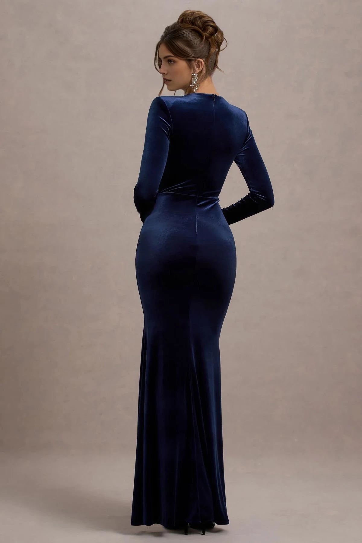 Absorbing Mermaid Crew Neck Long Sleeve Back Zipper High Slit Floor Length Evening Dress