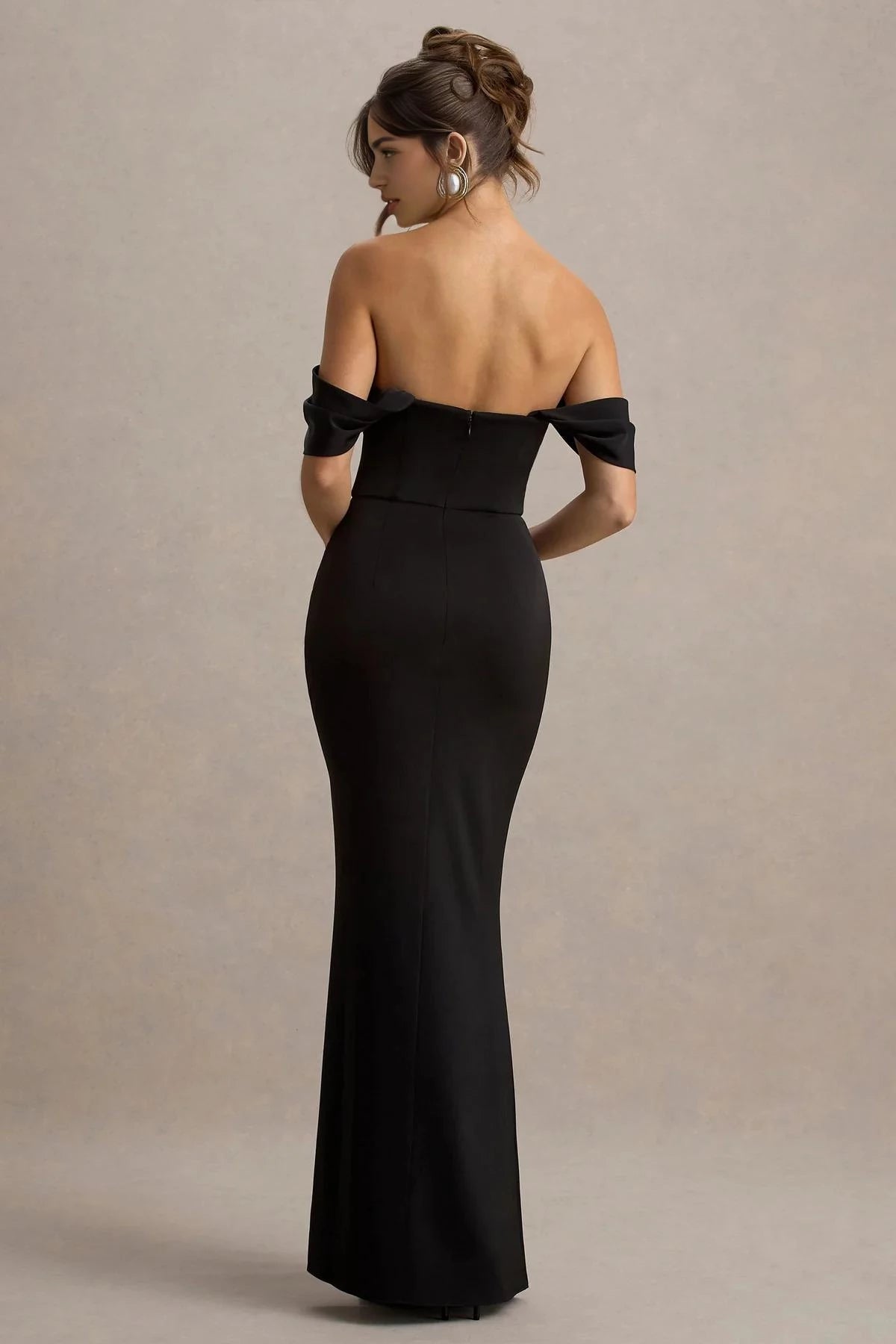 Absorbing Mermaid Off Shoulder Cowl Neck Ruched High Slit Floor Length Evening Dress