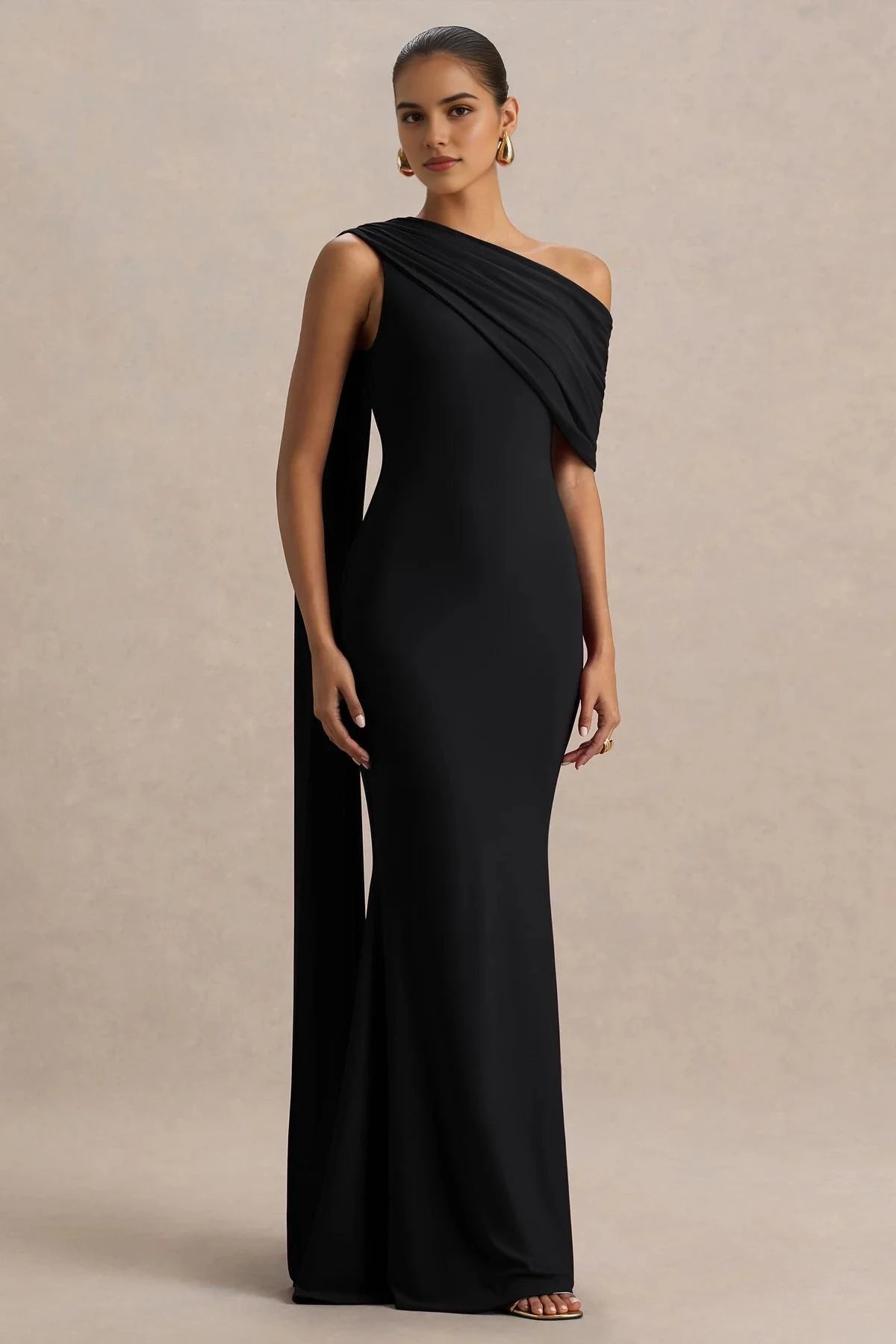 Absorbing Mermaid One Shoulder Draped Cape Back Floor Length Evening Dress