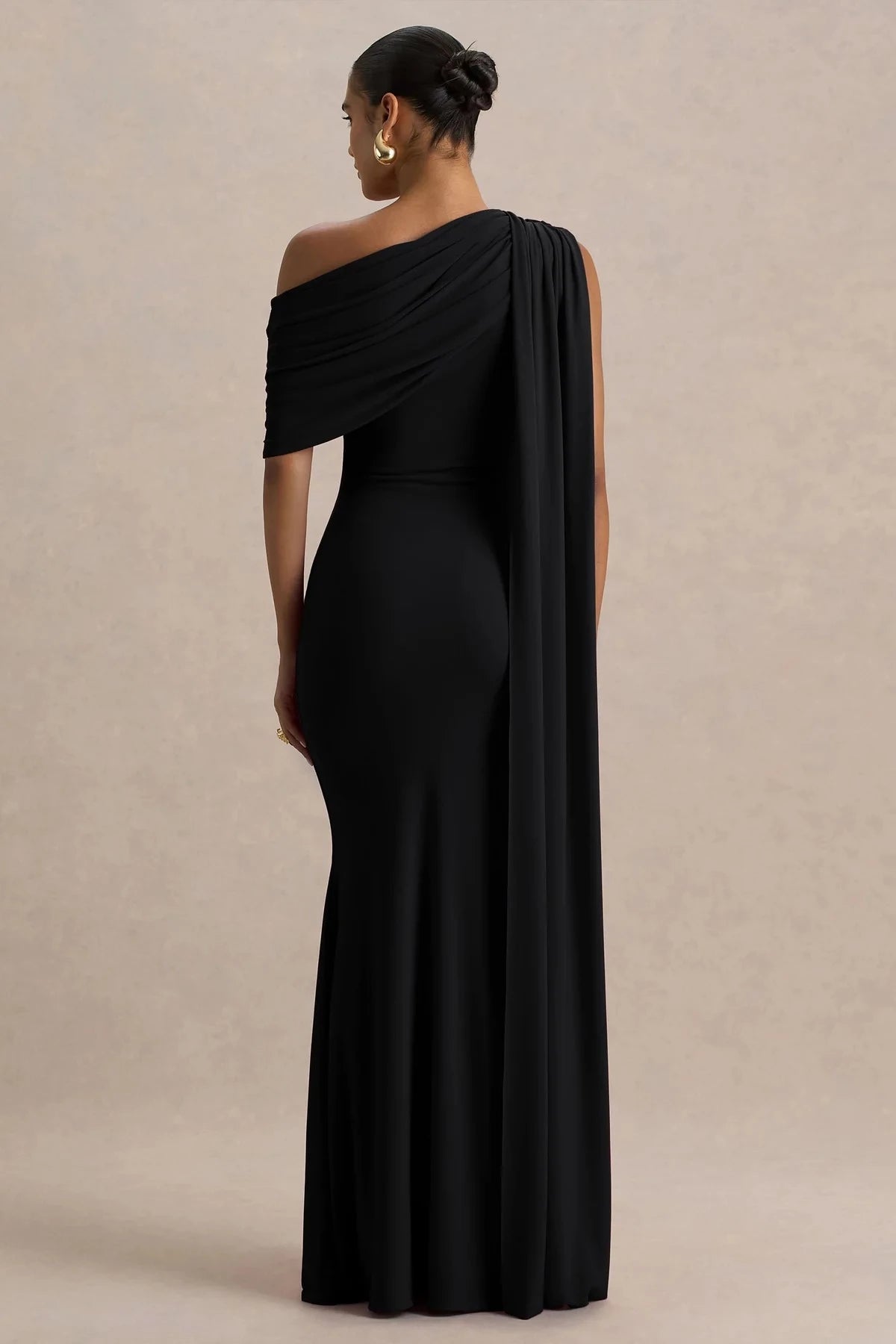 Absorbing Mermaid One Shoulder Draped Cape Back Floor Length Evening Dress