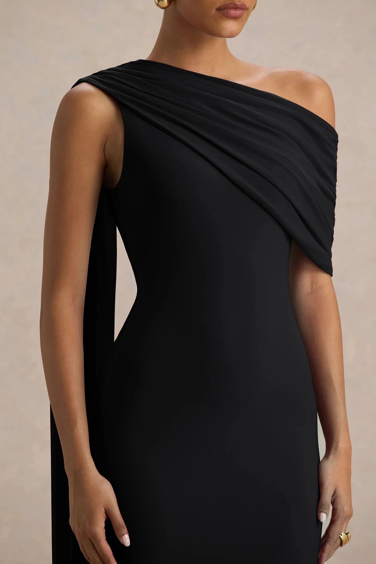 Absorbing Mermaid One Shoulder Draped Cape Back Floor Length Evening Dress