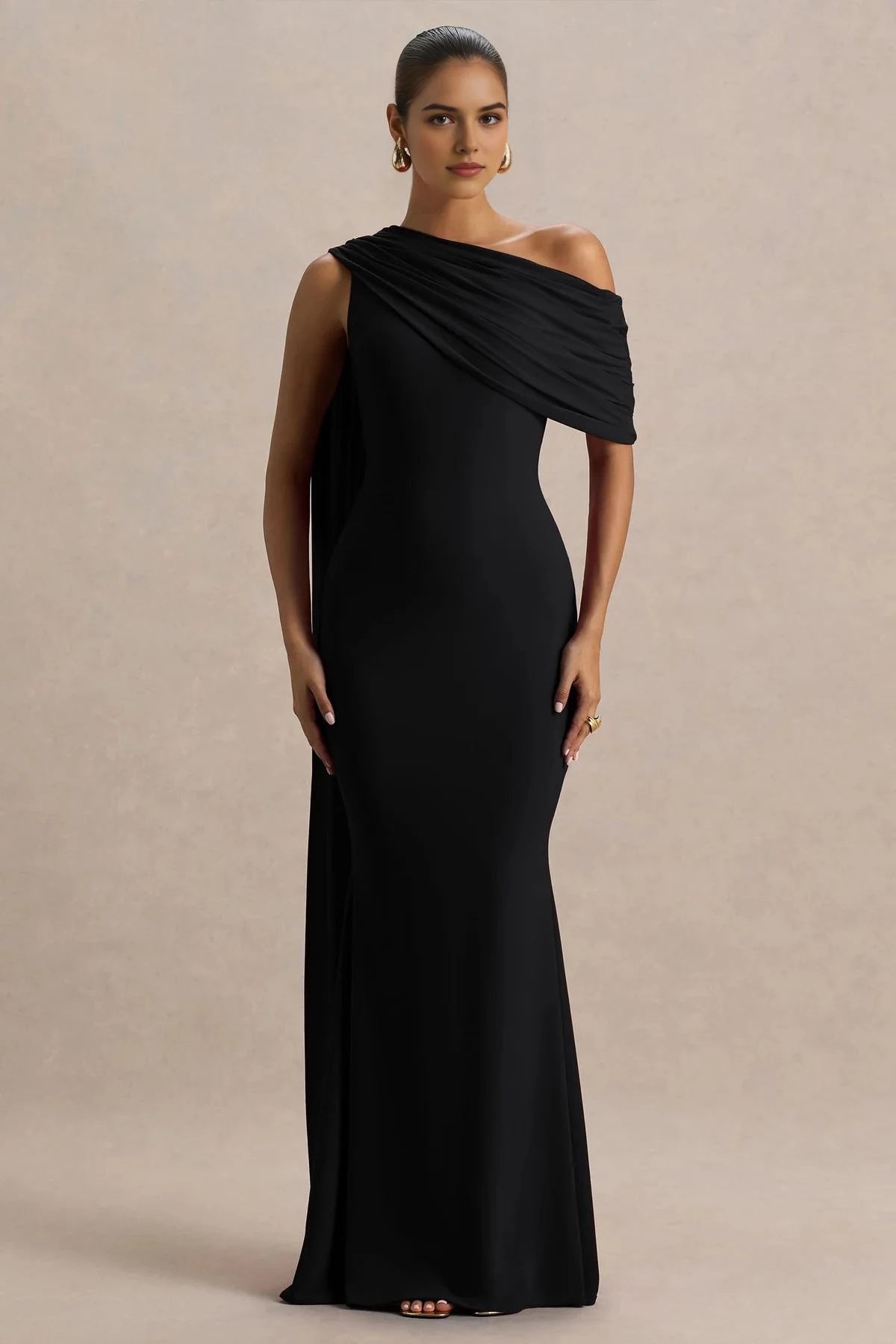 Absorbing Mermaid One Shoulder Draped Cape Back Floor Length Evening Dress