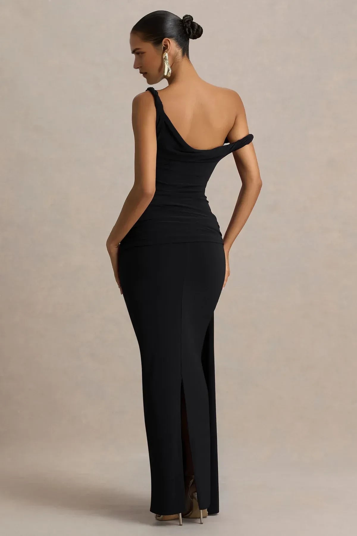 Absorbing Mermaid One Shoulder Ruched Side High Slit Floor Length Evening Dress