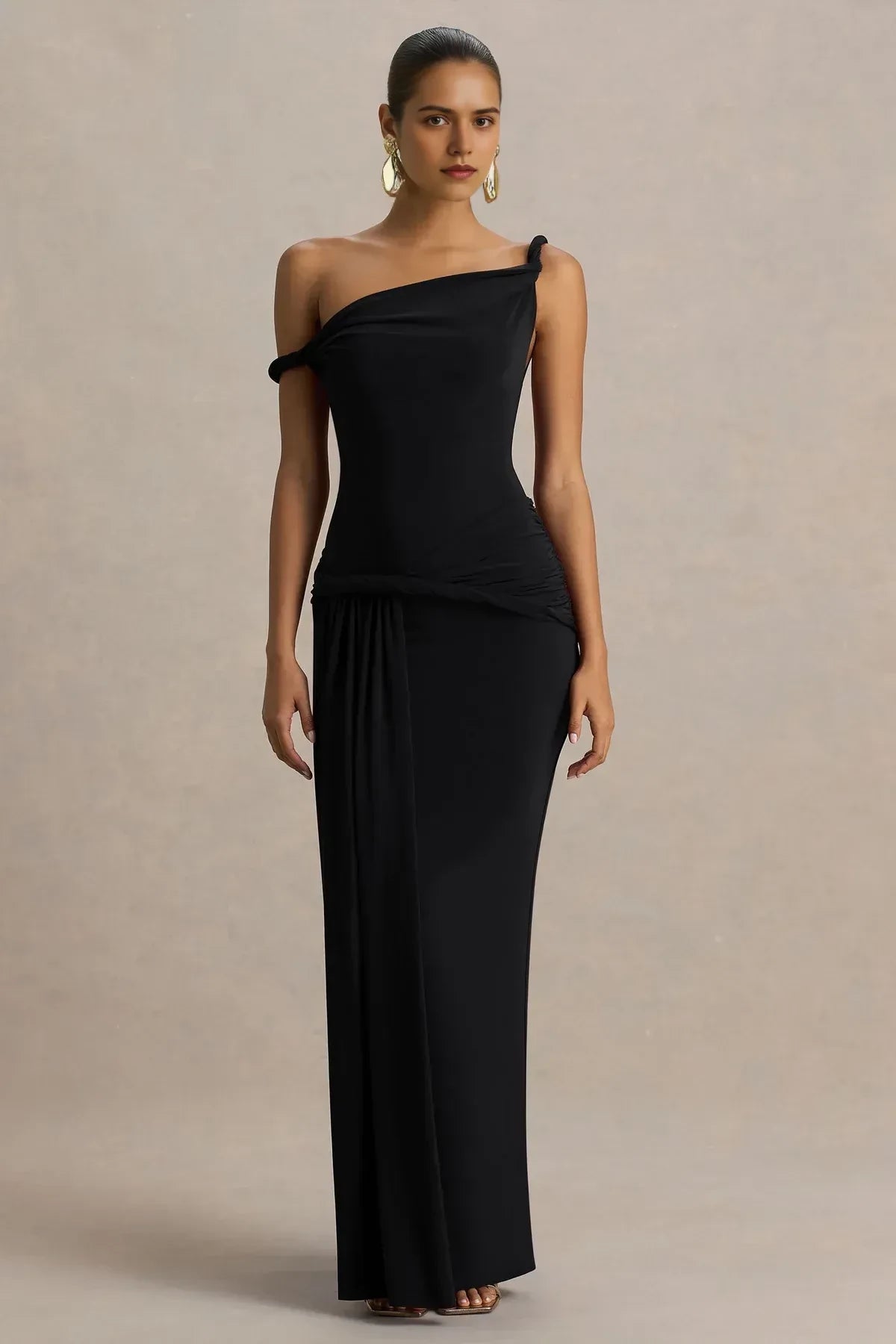 Absorbing Mermaid One Shoulder Ruched Side High Slit Floor Length Evening Dress