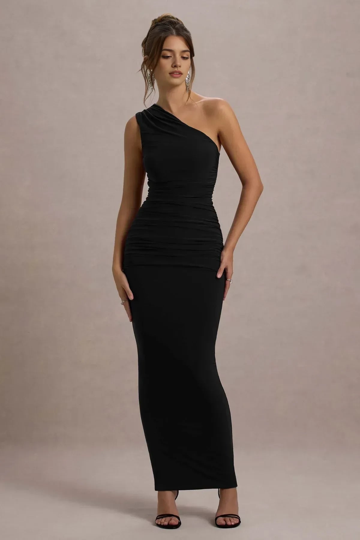 Absorbing Mermaid One Shoulder Sleeveless Ruched Back Floor Length Evening Dress