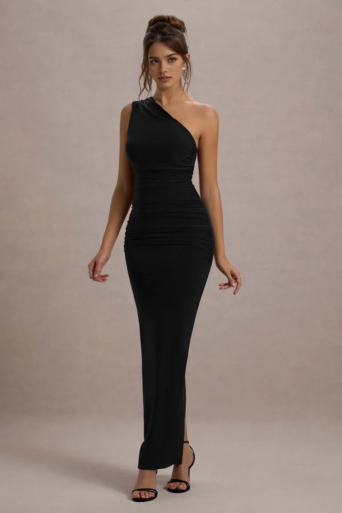 Absorbing Mermaid One Shoulder Sleeveless Ruched Back Floor Length Evening Dress