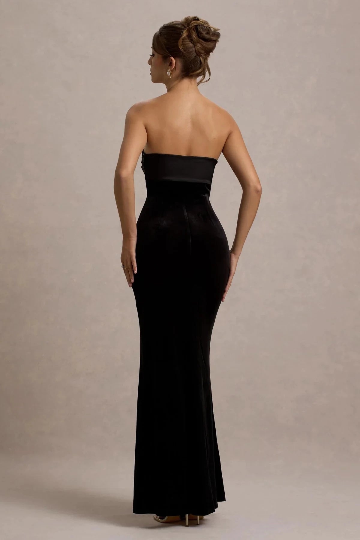 Absorbing Mermaid Strapless Two Material Paneled Floor Length Evening Dress