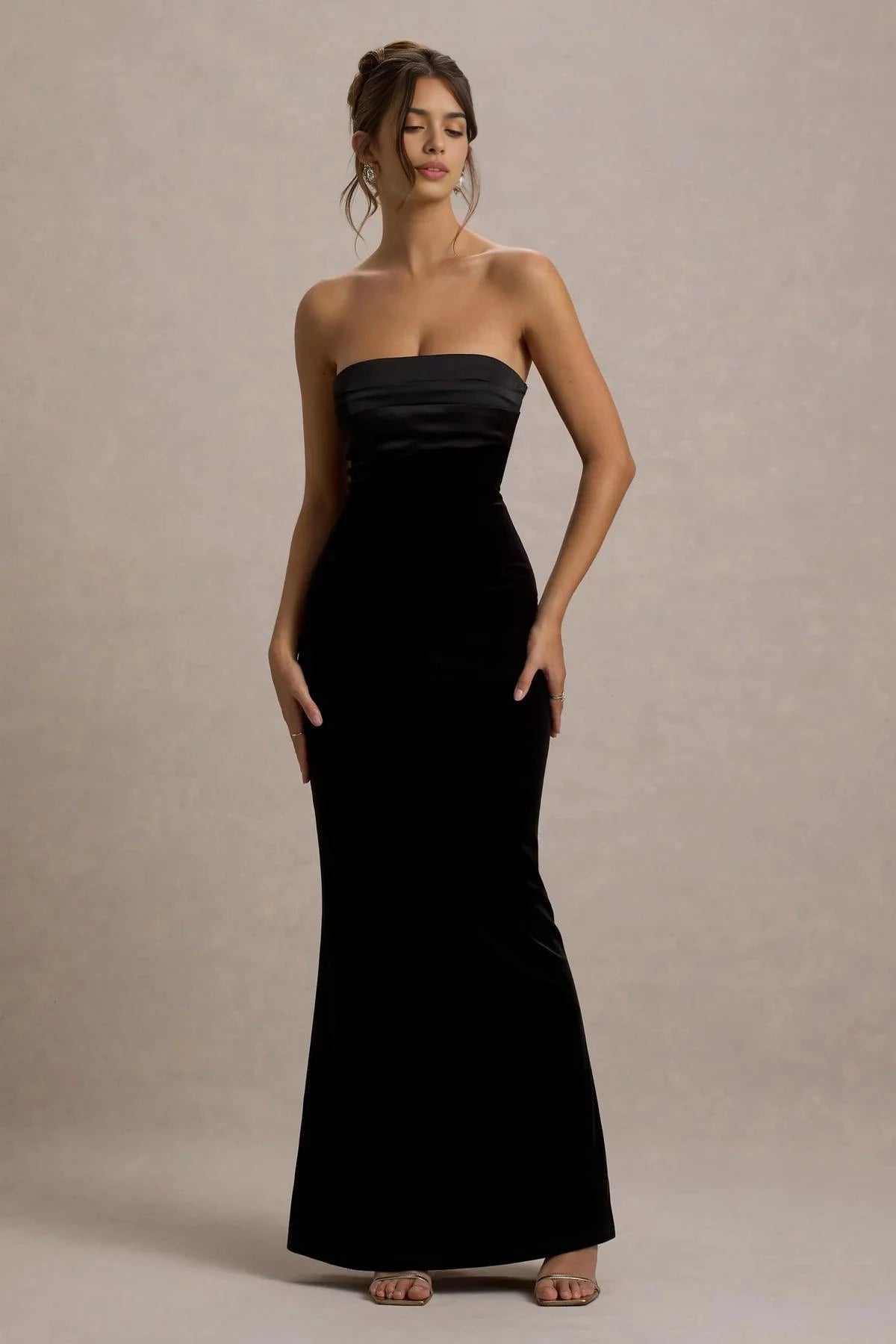 Absorbing Mermaid Strapless Two Material Paneled Floor Length Evening Dress