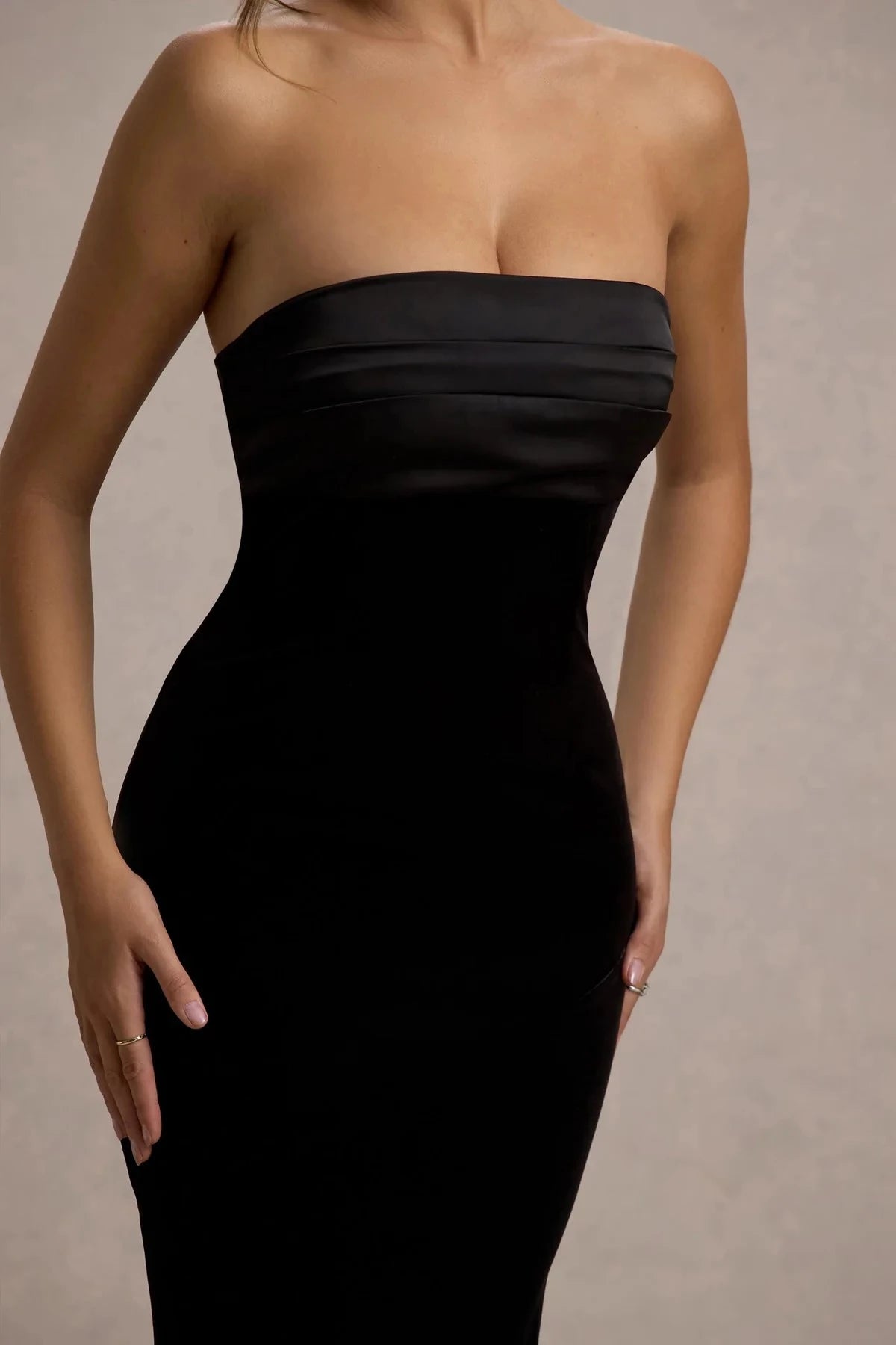 Absorbing Mermaid Strapless Two Material Paneled Floor Length Evening Dress