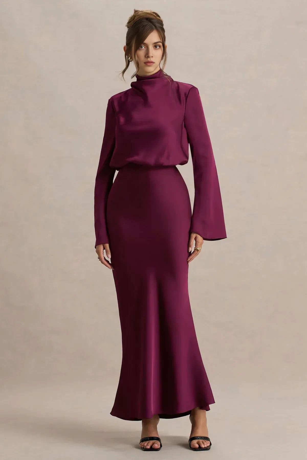 Absorbing Sheath High Neck Flared Sleeve Tie Back Floor Length Evening Dress