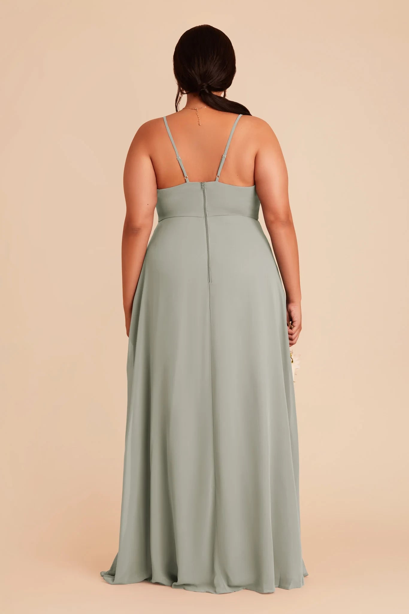 Adorable A Line V Neck Spaghetti Strap Open Back Floor Length Plus Size Bridesmaid Dress