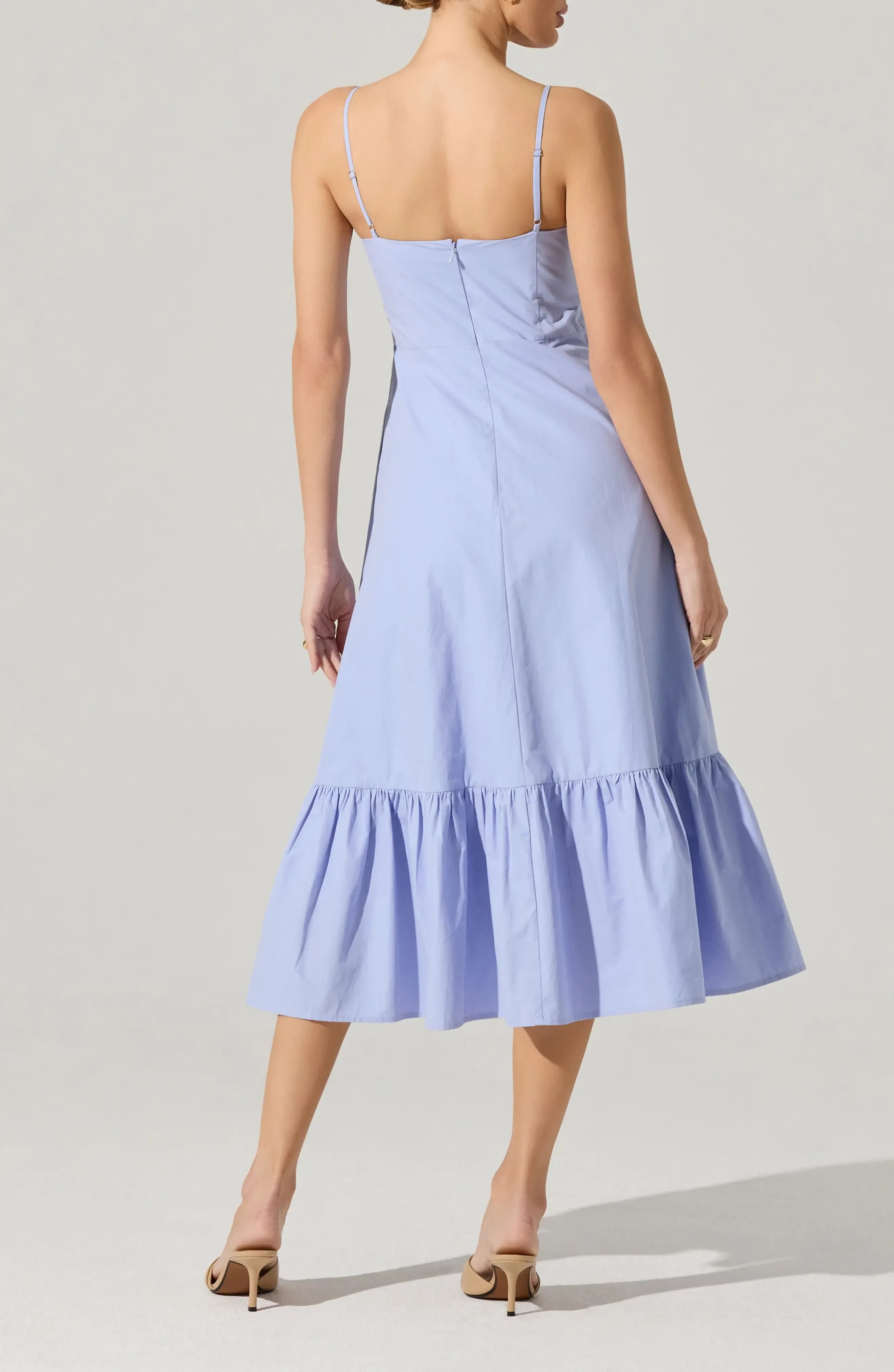 Adorable Bow Detail Sweetheart Neck Spaghetti Strap Zipper Back Midi Length Bridesmaid Dress