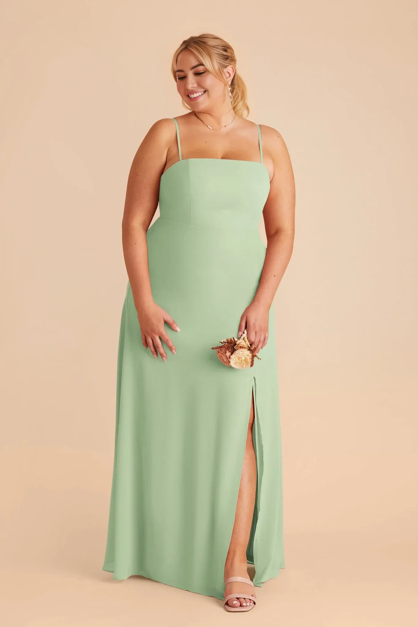 Adorable Sheath Square Neck Spaghetti Strap Zip Back Floor Length Plus Size Bridesmaid Dress
