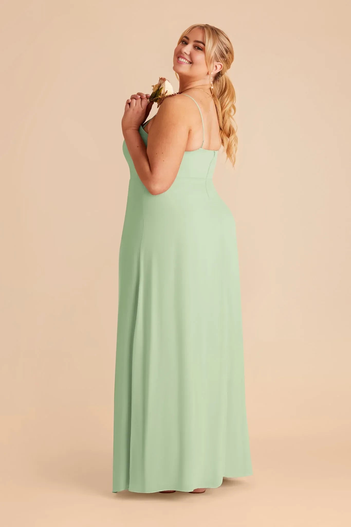 Adorable Sheath Square Neck Spaghetti Strap Zip Back Floor Length Plus Size Bridesmaid Dress