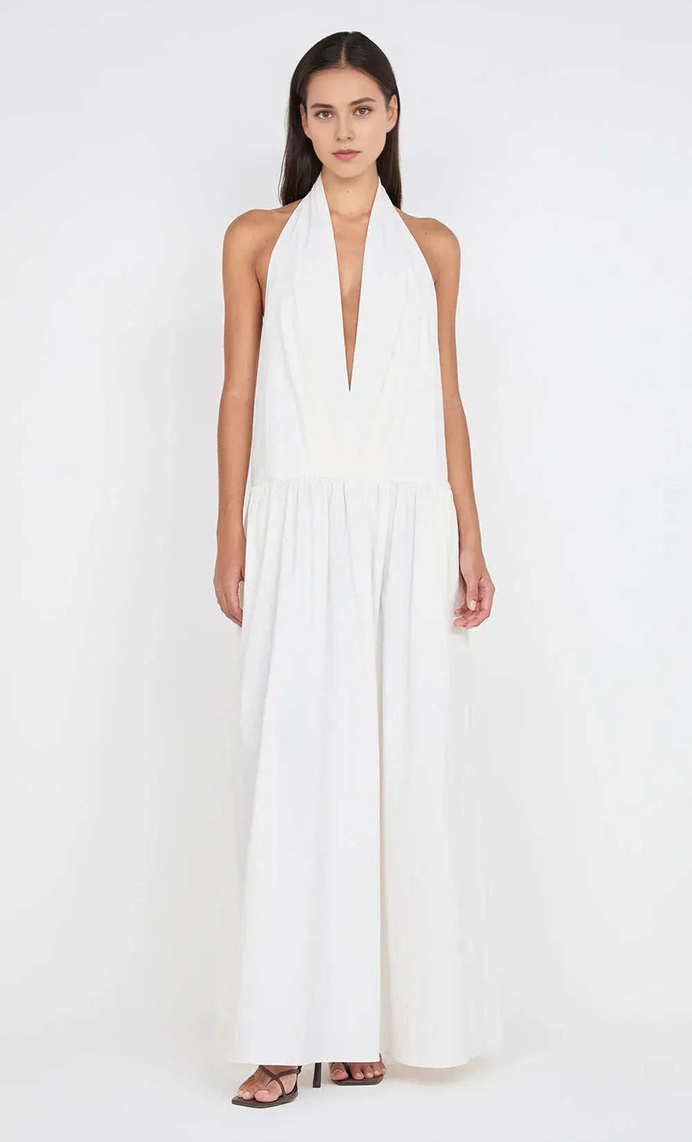 Airy A Line Halter Neck Sleeveless Open Back Floor Length For Sale Prom Dress