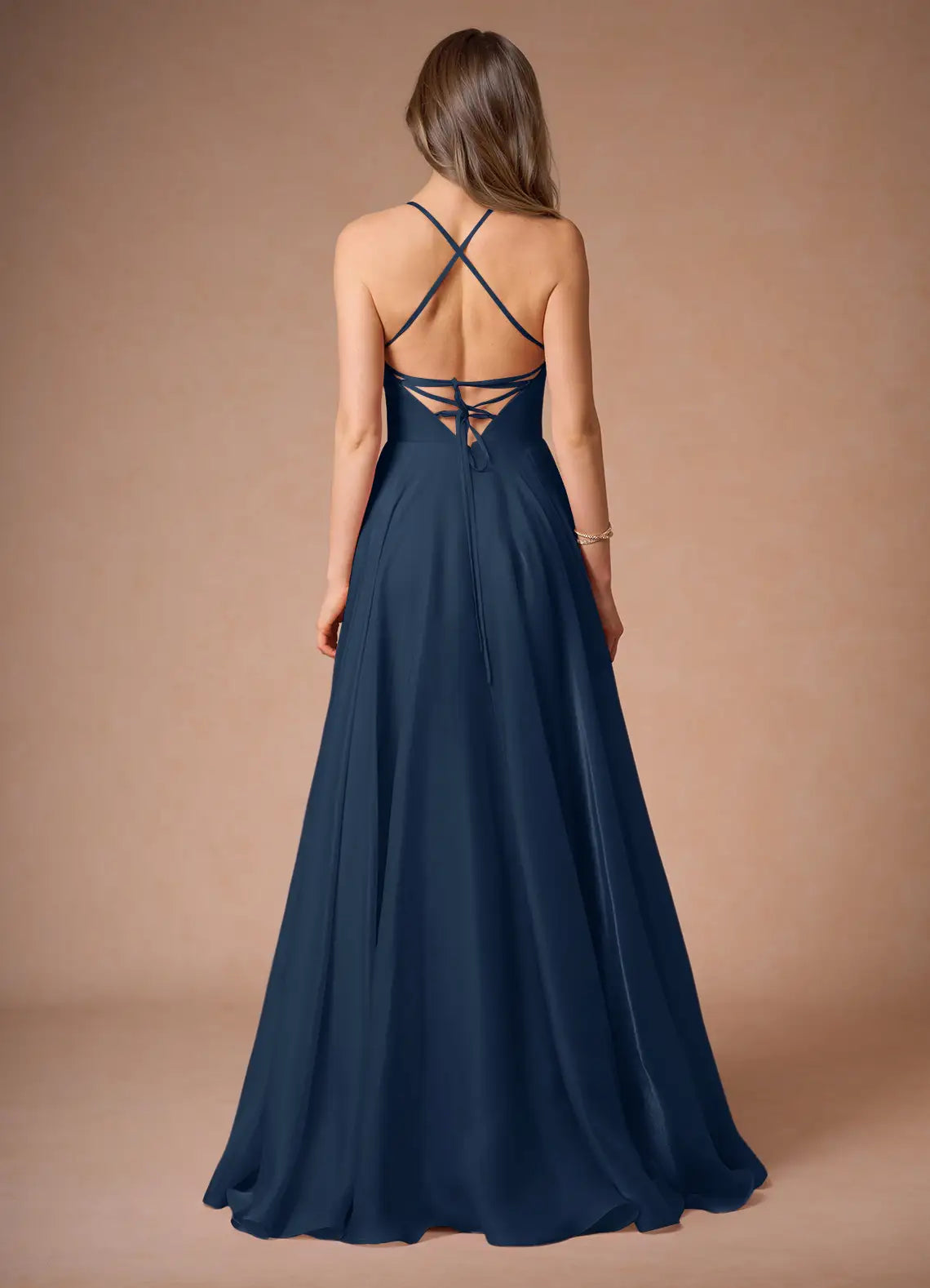 Airy A Line V Neck Spaghetti Strap Crisscross Lace Up Back Floor Length For Women Prom Dress