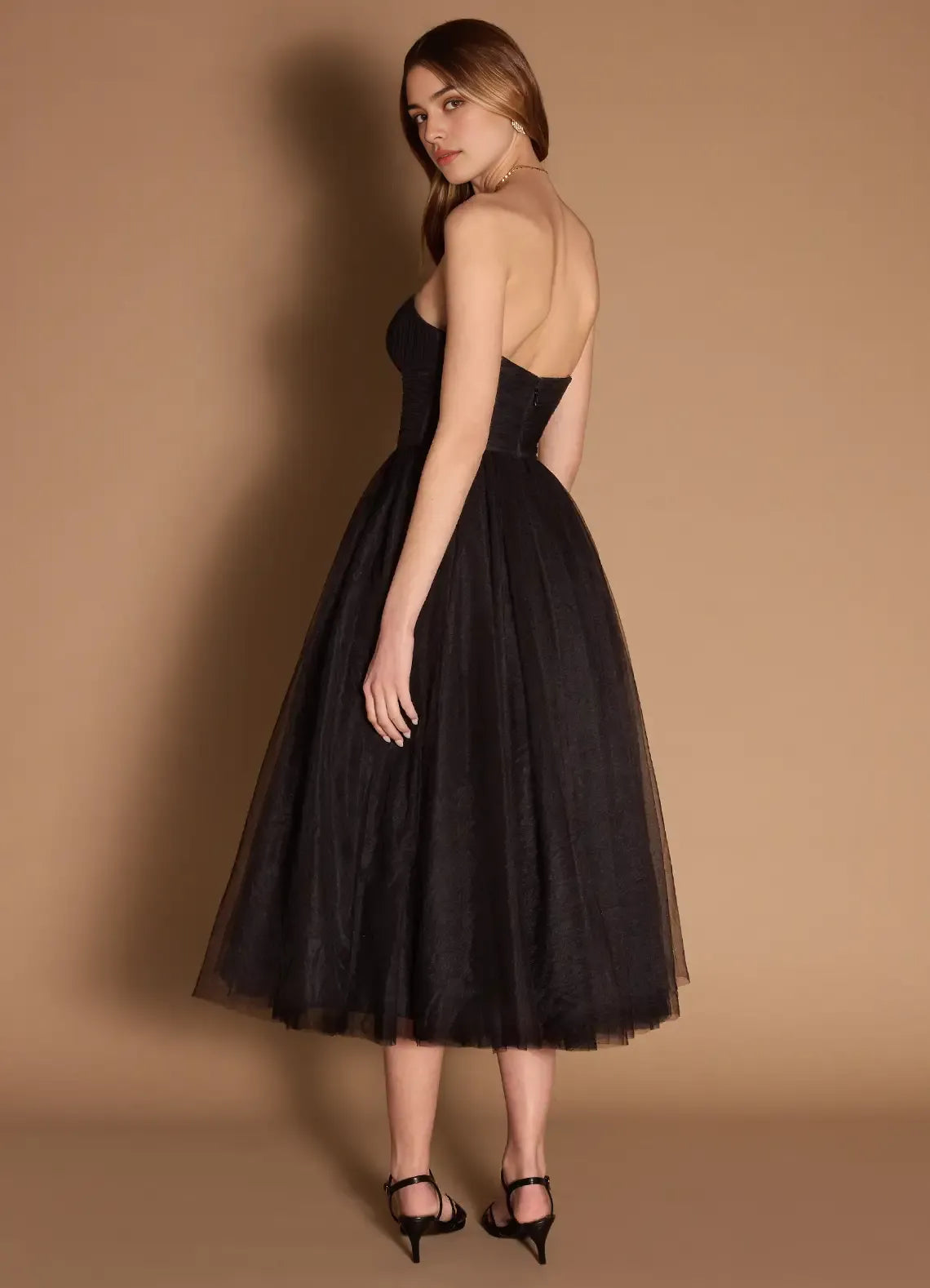 Airy Fit and Flare Sweetheart Neck Sleeveless Open Back Tea Length For Women Prom Dress ﻿