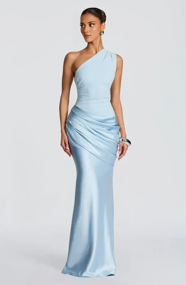Airy Mermaid One Shoulder Sleeveless Ruched Back Floor Length For Women Evening Dress