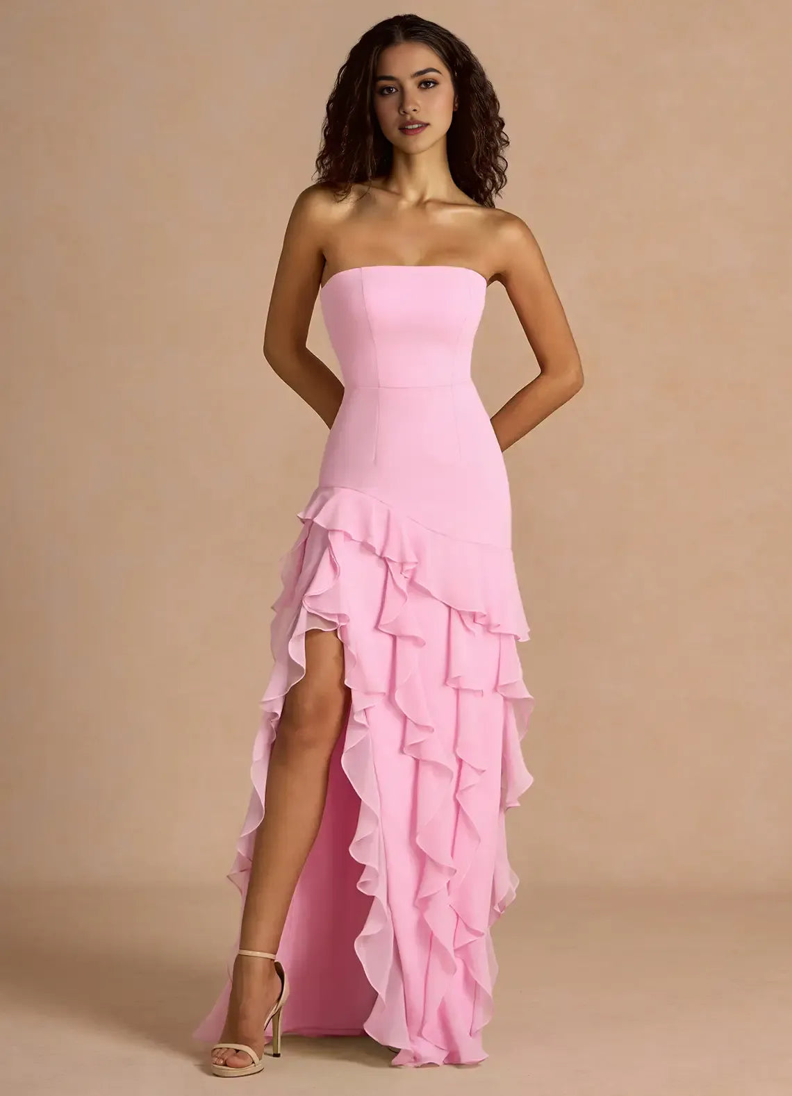 Airy Mermaid Strapless Sleeveless Open Back High Low Floor Length For Ladies Prom Dress ﻿