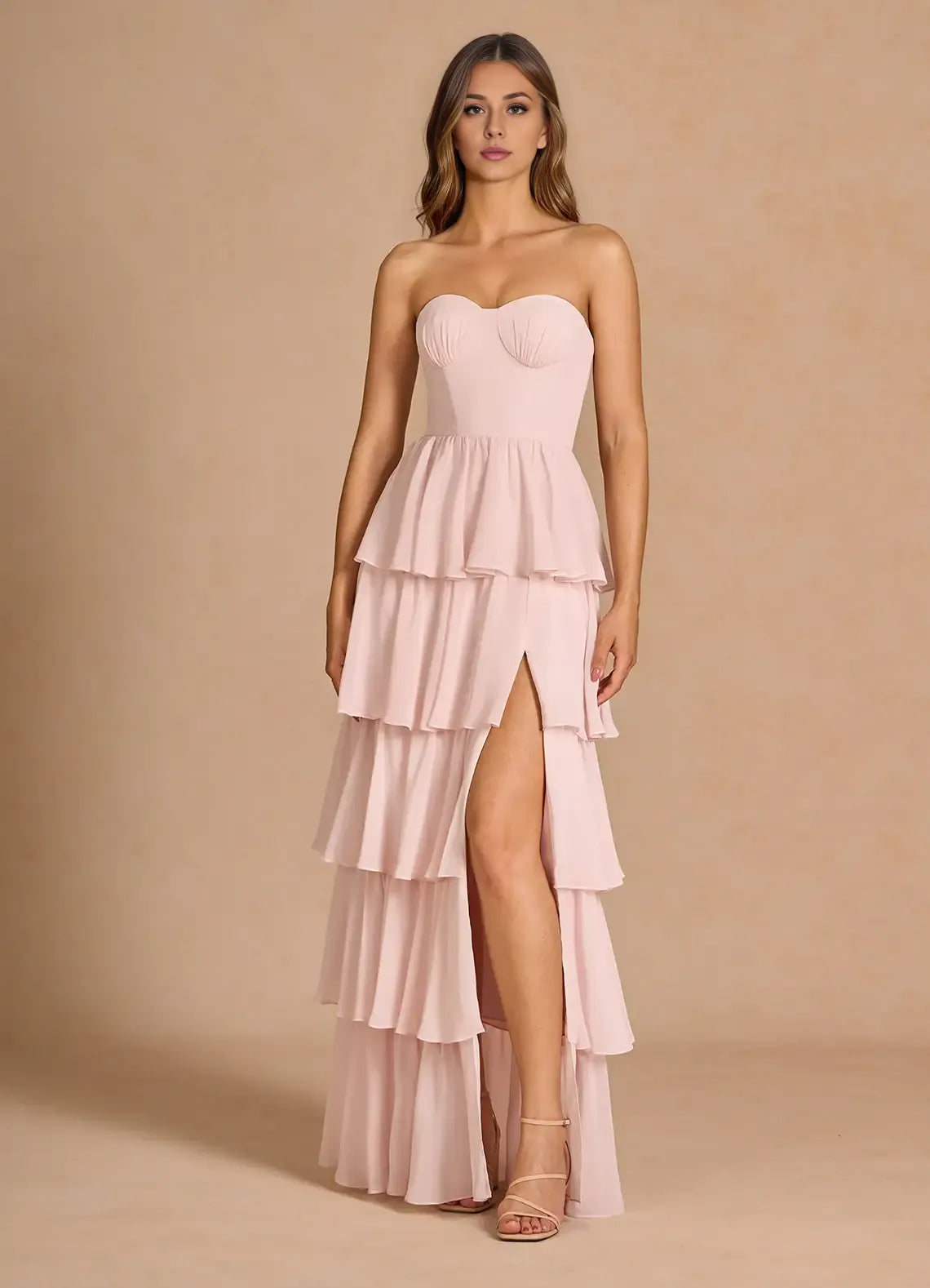 Airy Tiered Sweetheart Neck Sleeveless Open Back Floor Length For Ladies Prom Dress