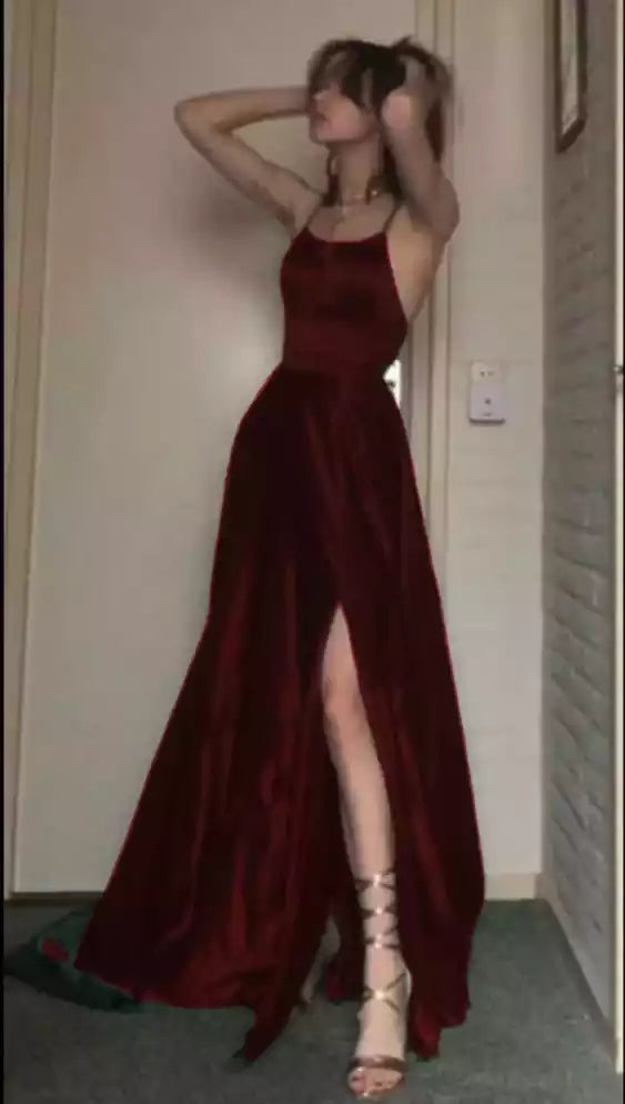 A line Dark Strapless Burgundy Long Prom Dress Evening Dress