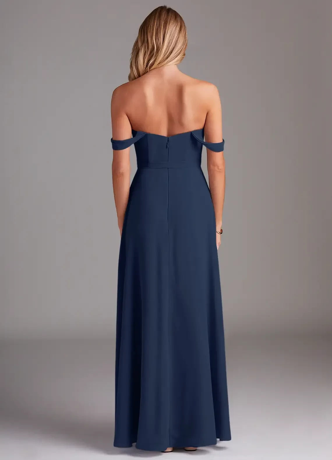 Alluring A Line Off Shoulder Detachable Strap Zipper Back Floor Length Bridesmaid Dress