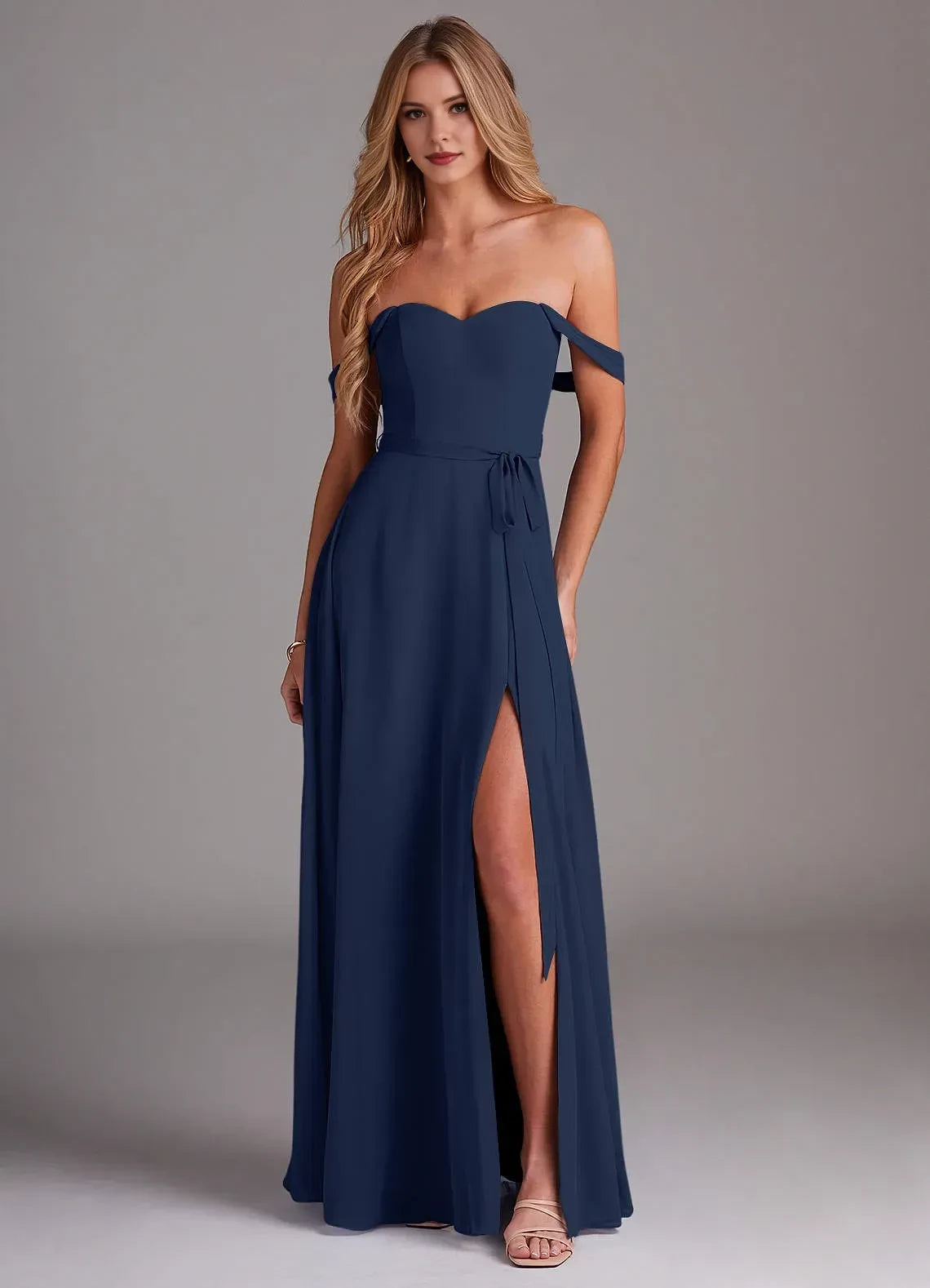 Alluring A Line Off Shoulder Detachable Strap Zipper Back Floor Length Bridesmaid Dress