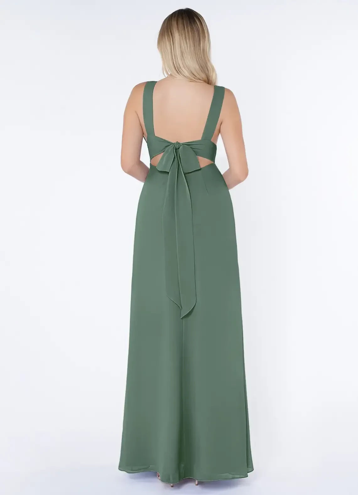 Alluring A Line Plunging V Neck Sleeveless Bow Back Floor Length Bridesmaid Dress ﻿