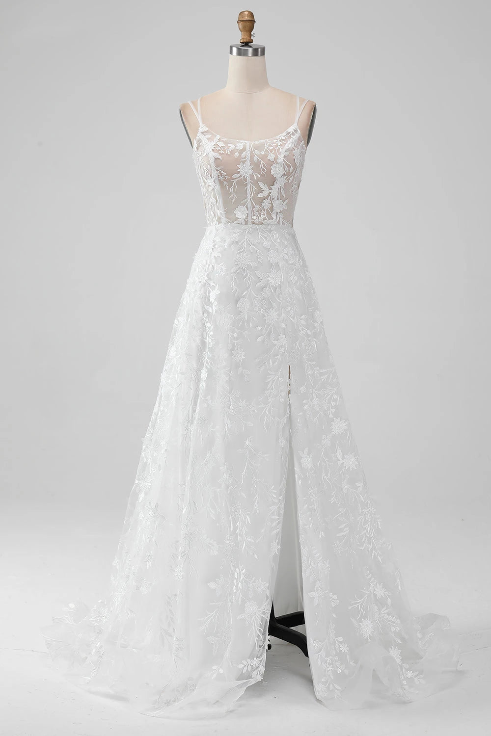 Alluring A Line Scoop Neck Sleeveless Lace Up Back Maxi Wedding Dress