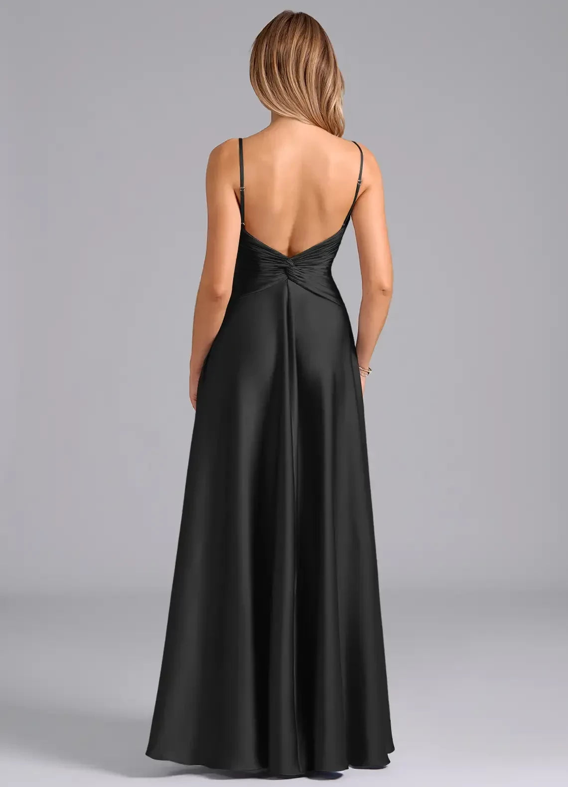 Alluring A Line Square Neck Spaghetti Strap Open Back Floor Length Bridesmaid Dress